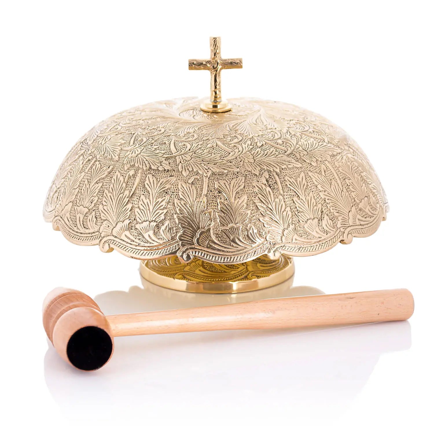 Gong litúrgico de latón simple con mazo de madera – 24 cm