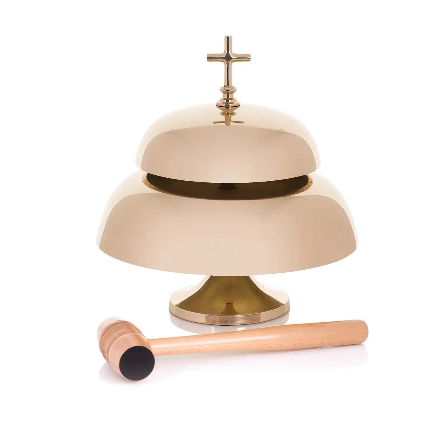Gong litúrgico doble de latón con mazo de madera – 33 cm