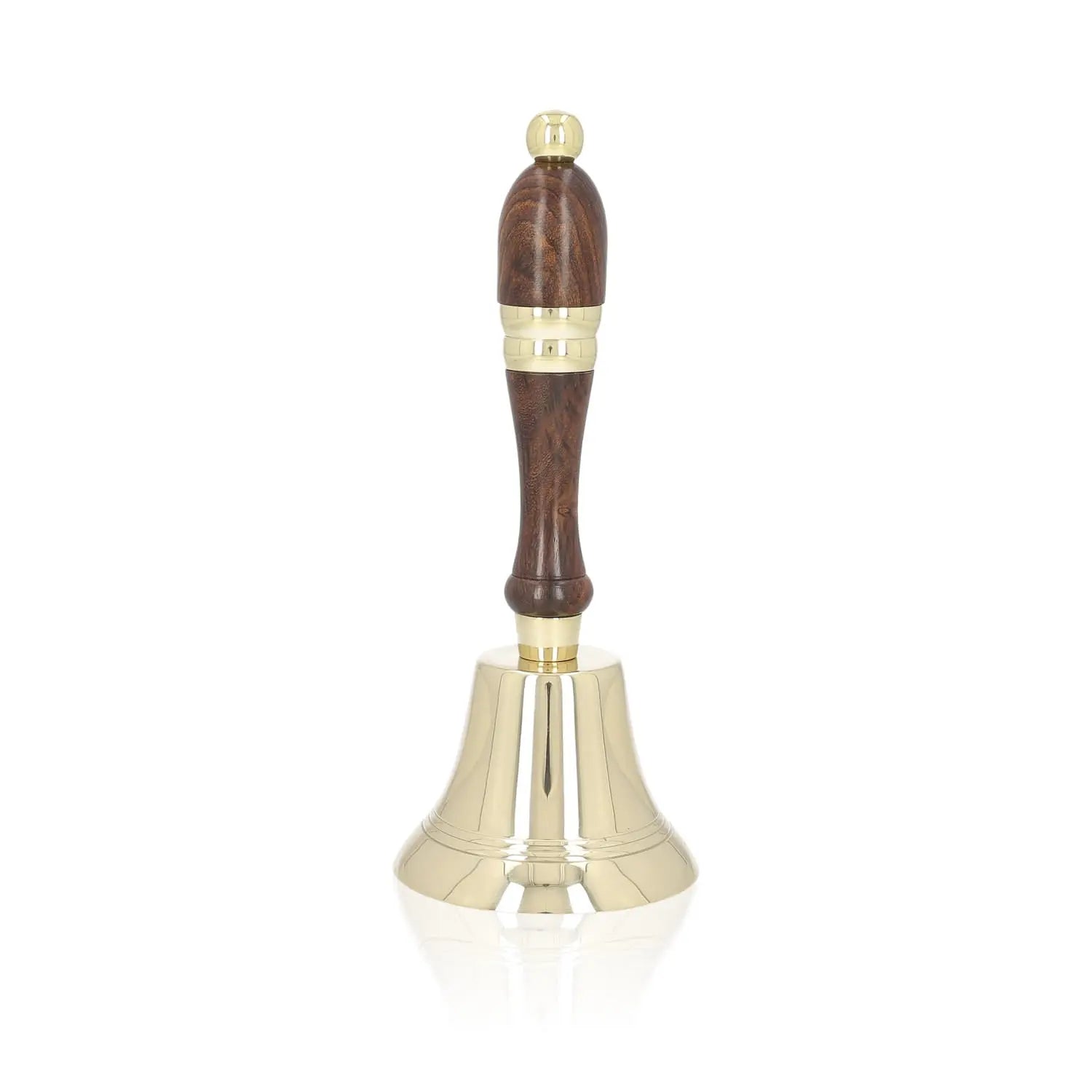 Campana de mano de latón con mango de madera