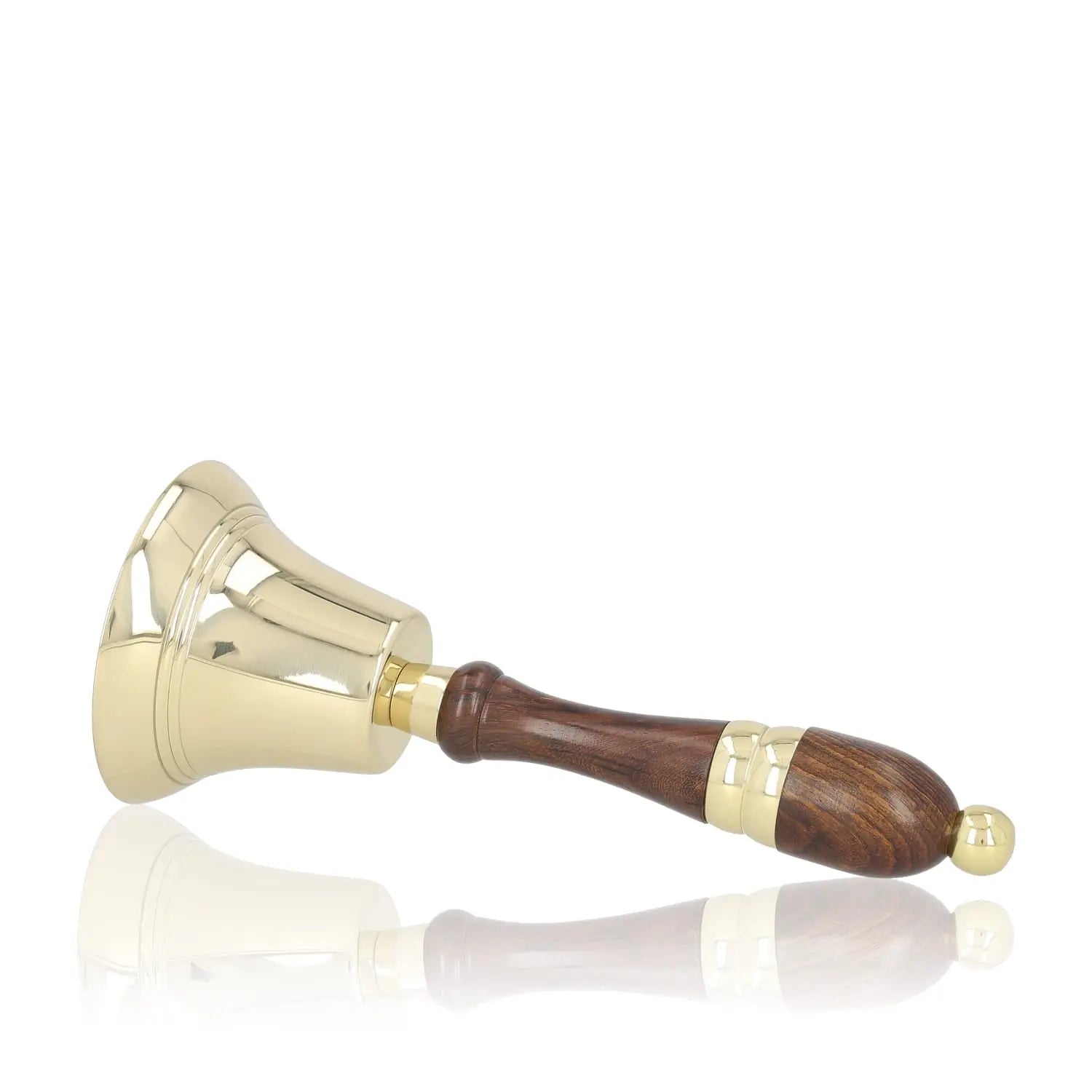 Campana de mano de latón con mango de madera
