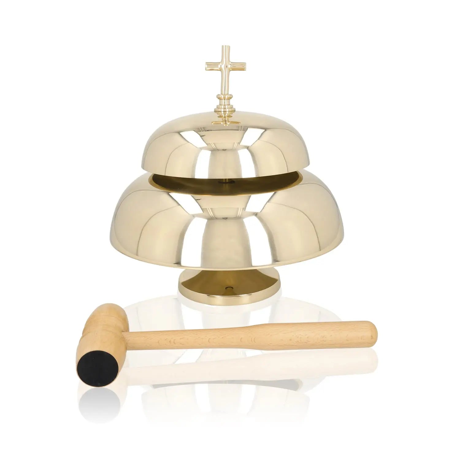 Gong litúrgico doble de latón con mazo de madera – 33 cm