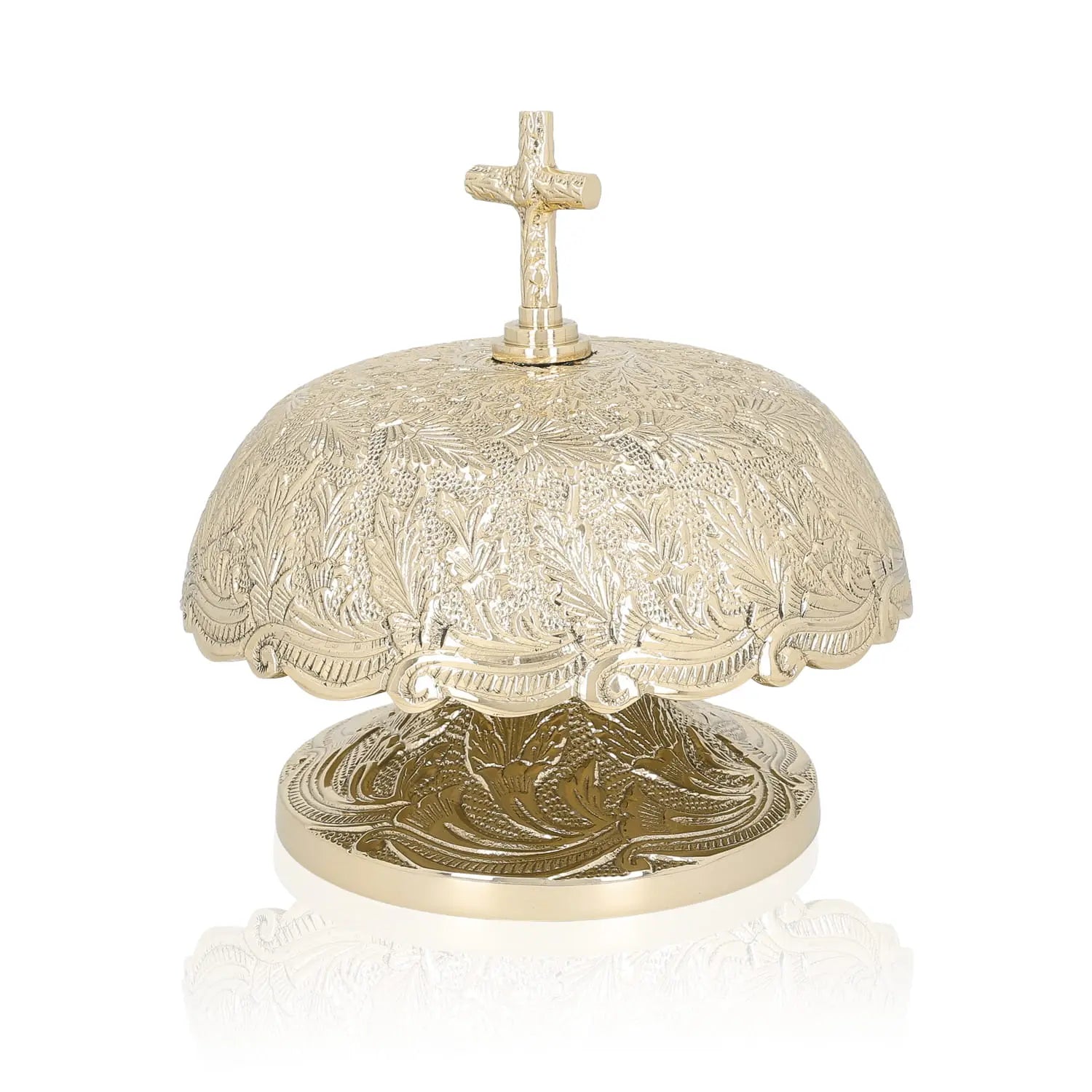 Gong de latón ornamentado con mazo de madera