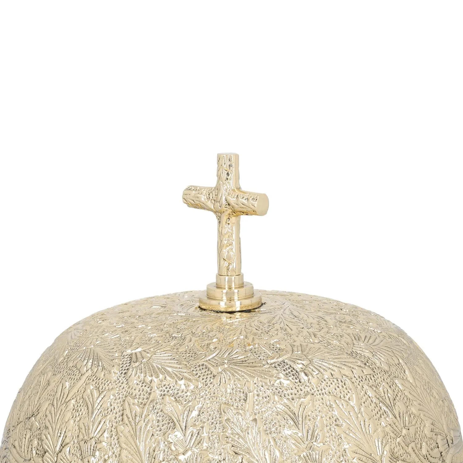 Gong de latón ornamentado con mazo de madera