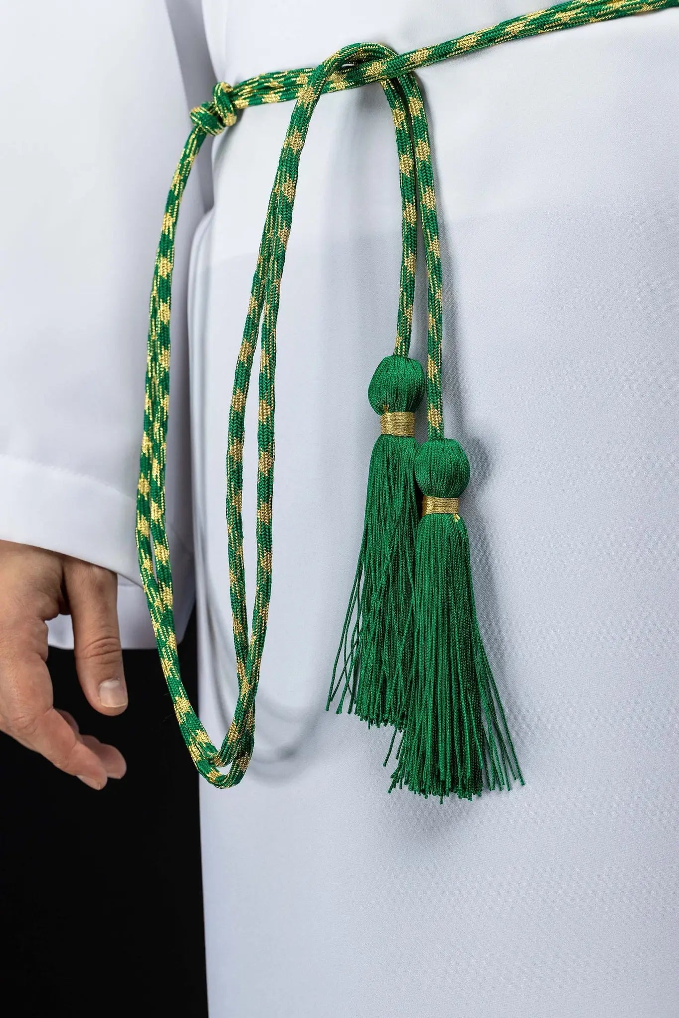 Cíngulo litúrgico verde y dorado