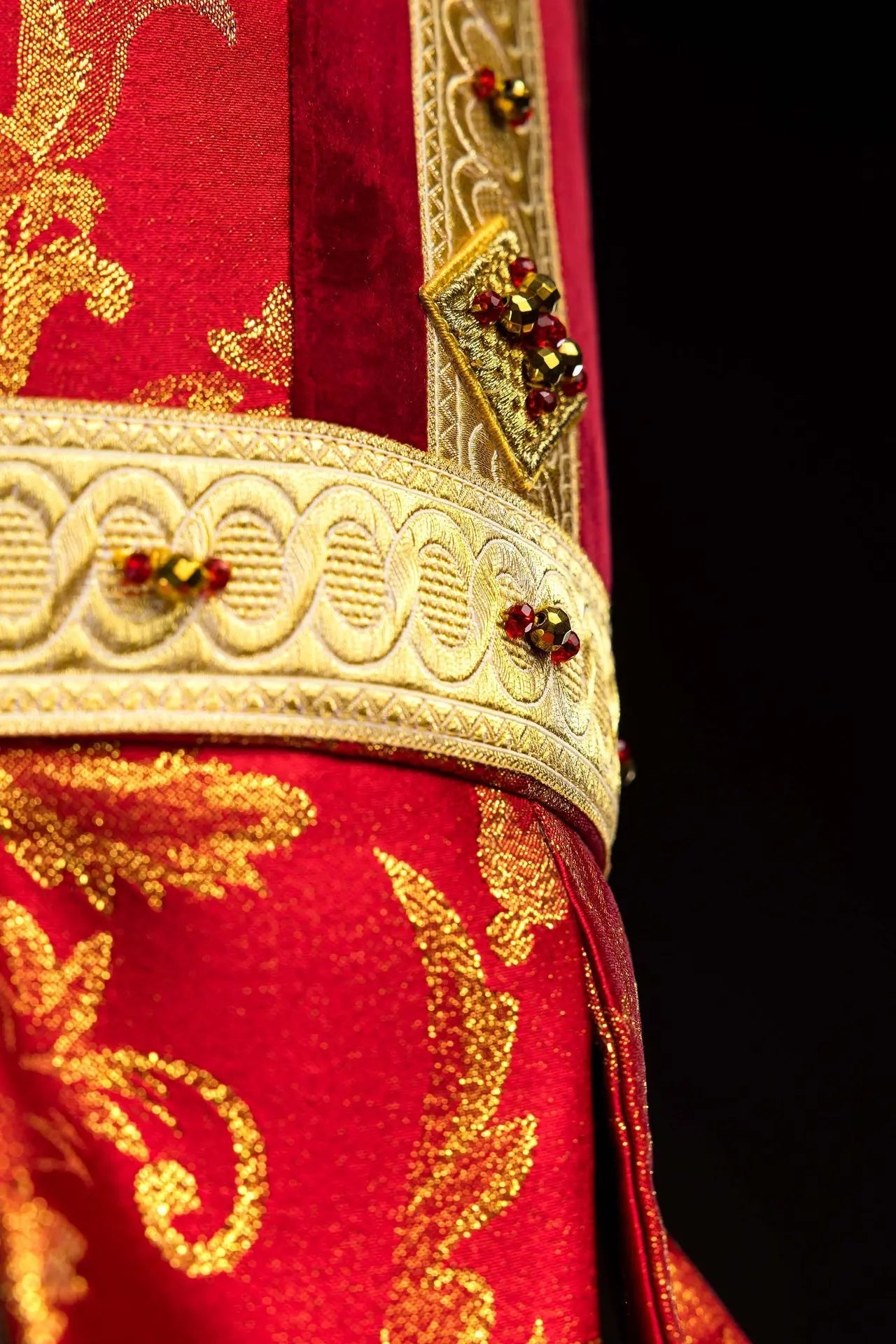 Handmade Red Bishop’s Mitre with Natural Stones and Gold Detailing