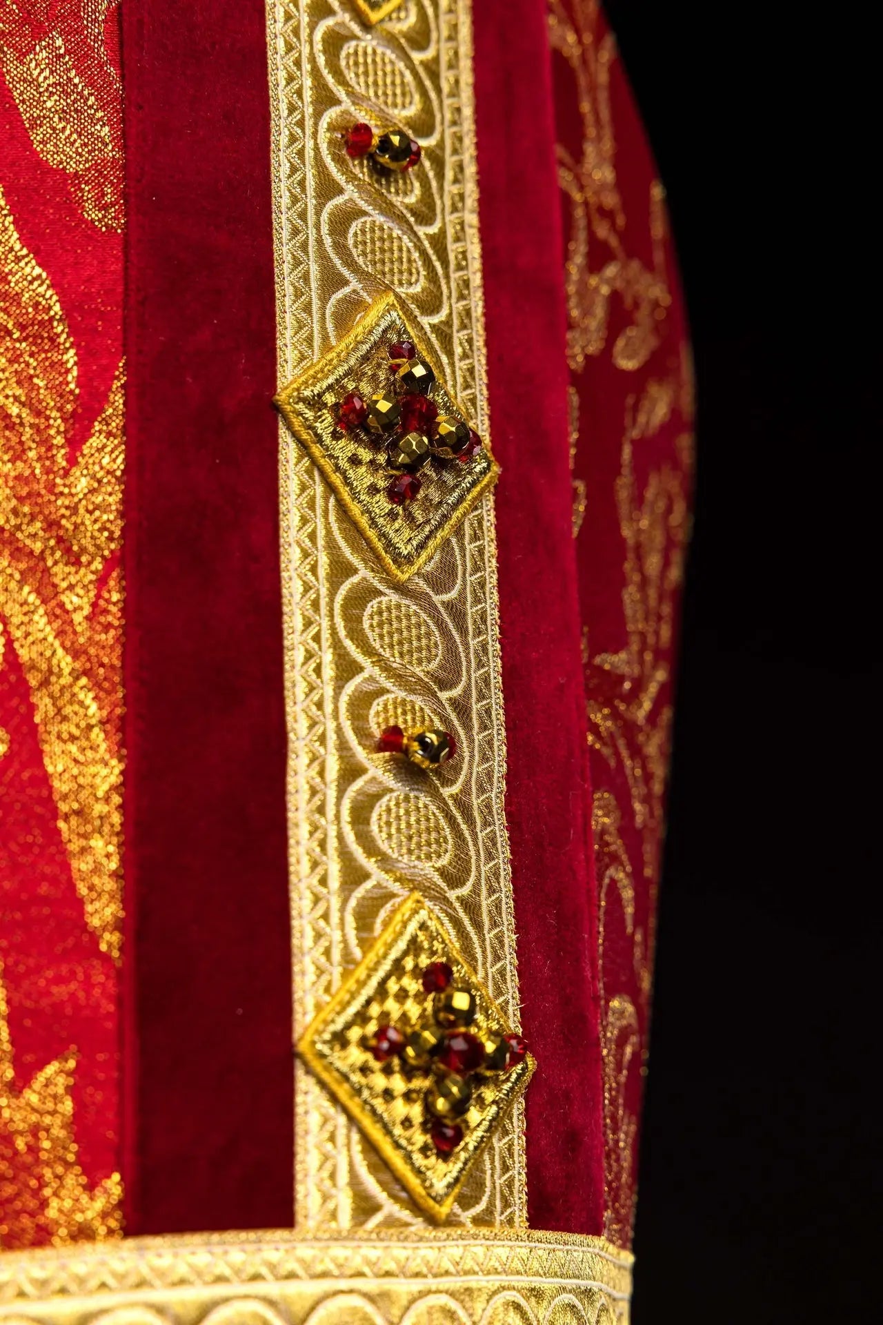 Handmade Red Bishop’s Mitre with Natural Stones and Gold Detailing