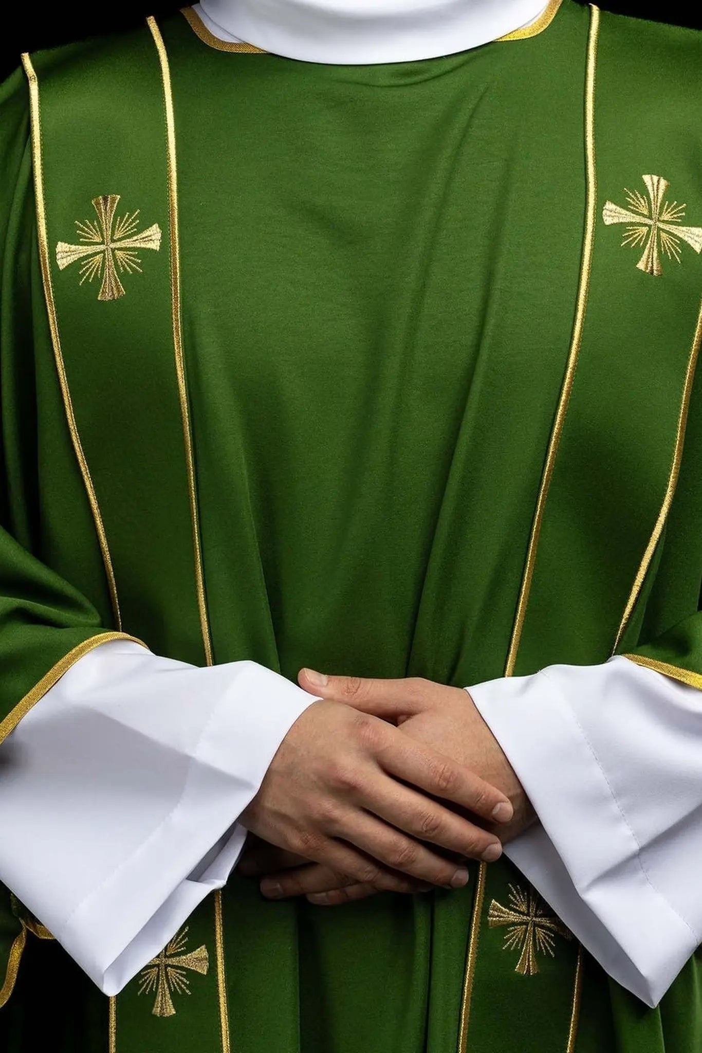 Green Dalmatic with Decorative Bands and Gold Cross Embroidery
