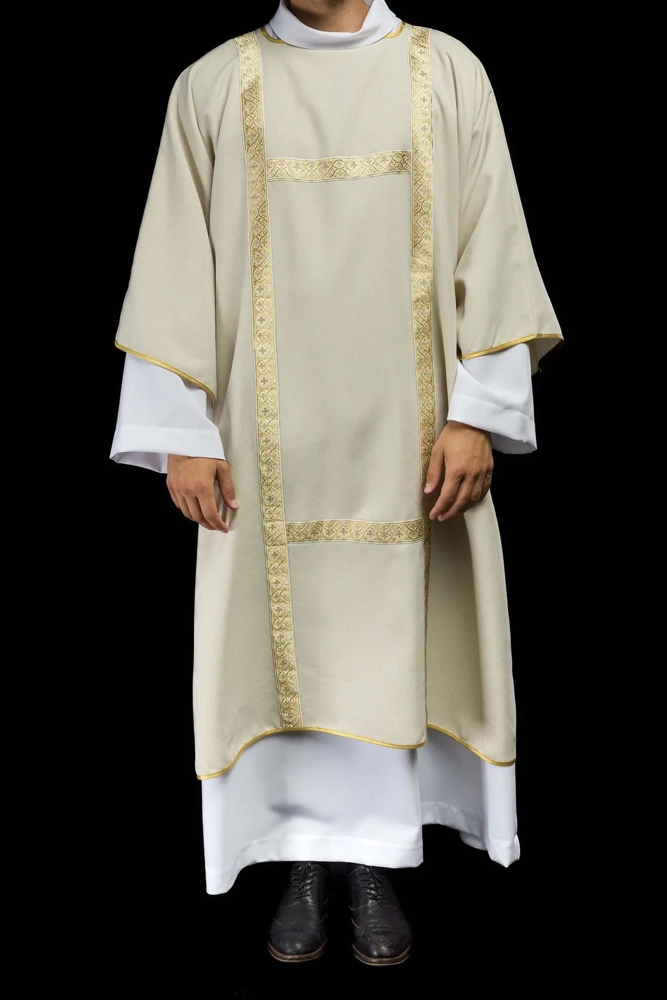 Ecru Dalmatic Decorated with Gold Jacquard Ribbons