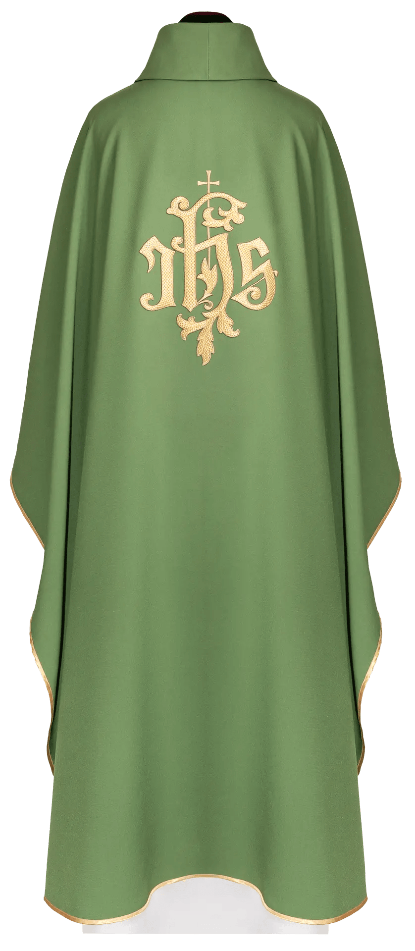 Casulla verde con bordado dorado IHS