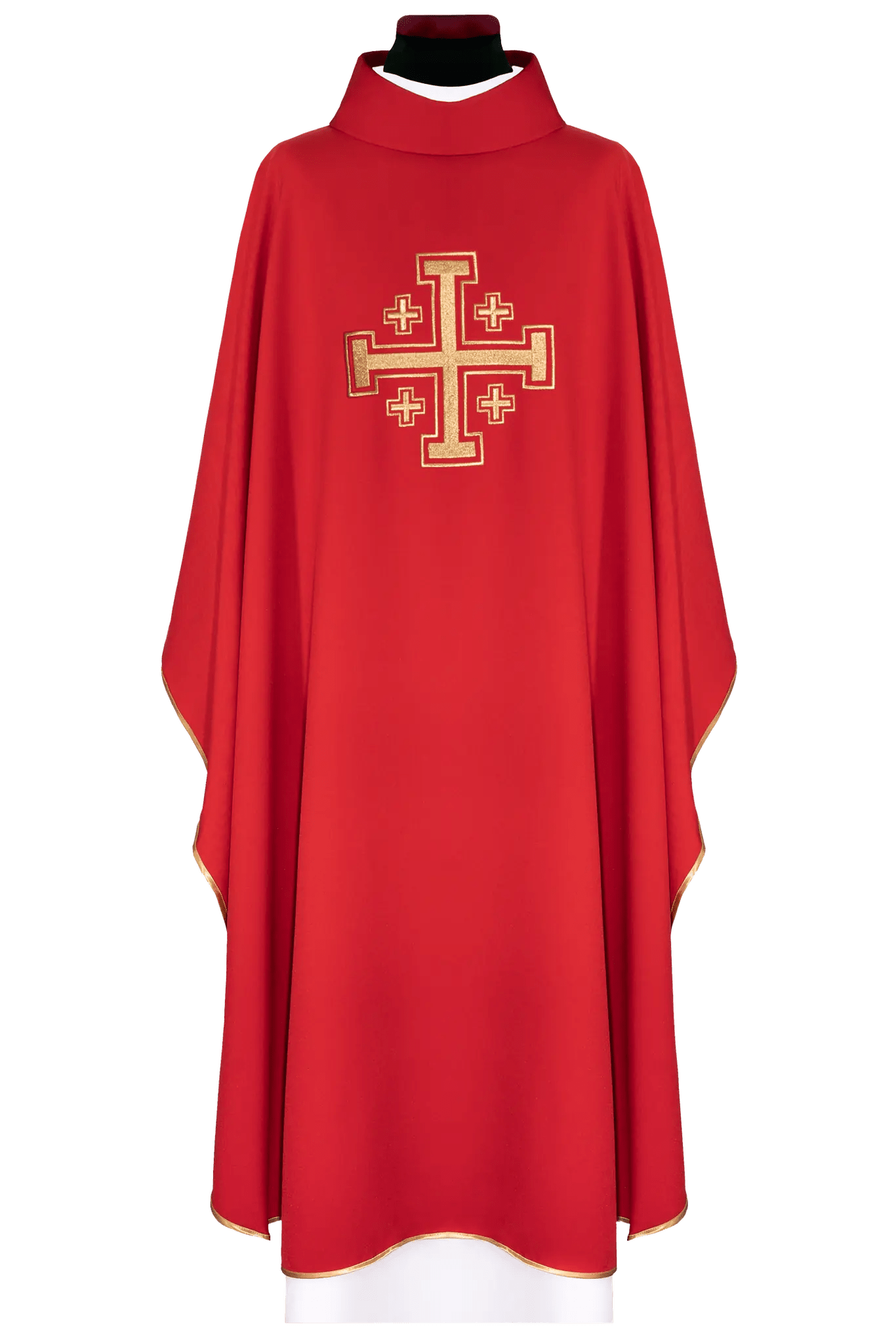 Casulla roja bordada con motivo de cruz