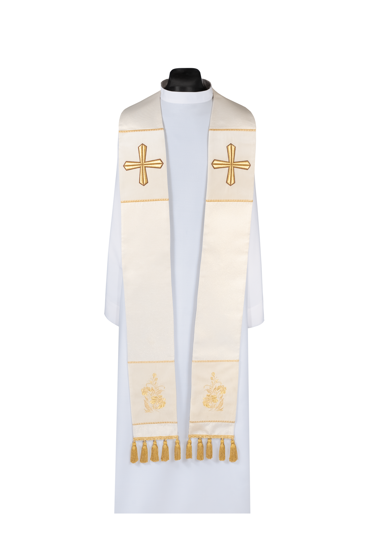 Stuła kapłańska haftowana Krzyż ecru - ORNATY.PL