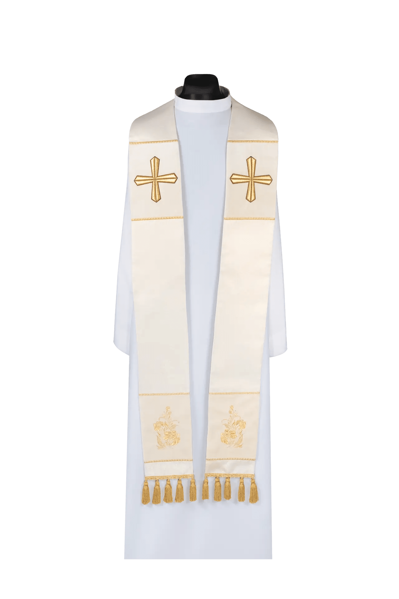 Estola bordada para sacerdote con cruz color crudo