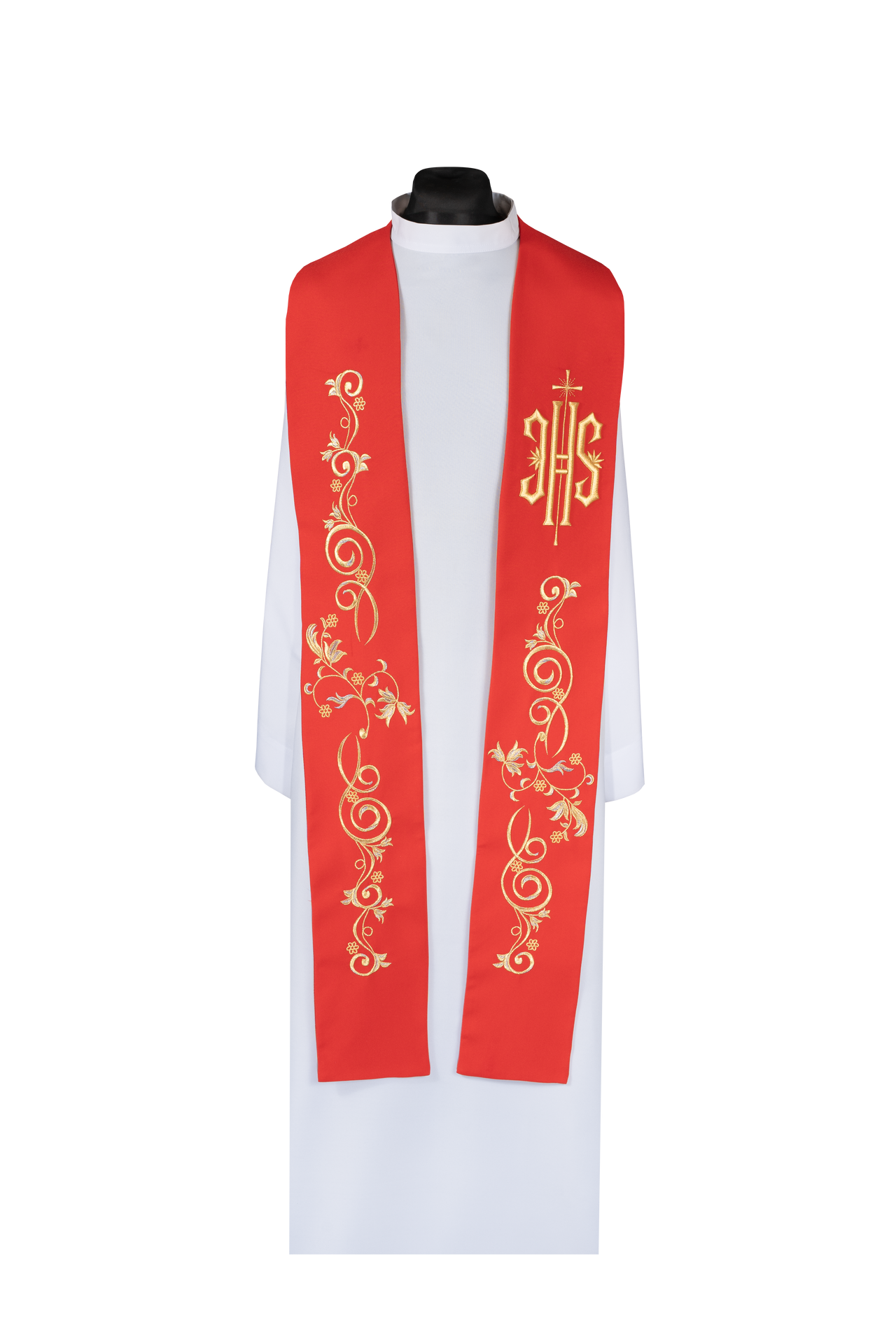 Stuła kapłańska haftowana IHS Czerwona - ORNATY.PL