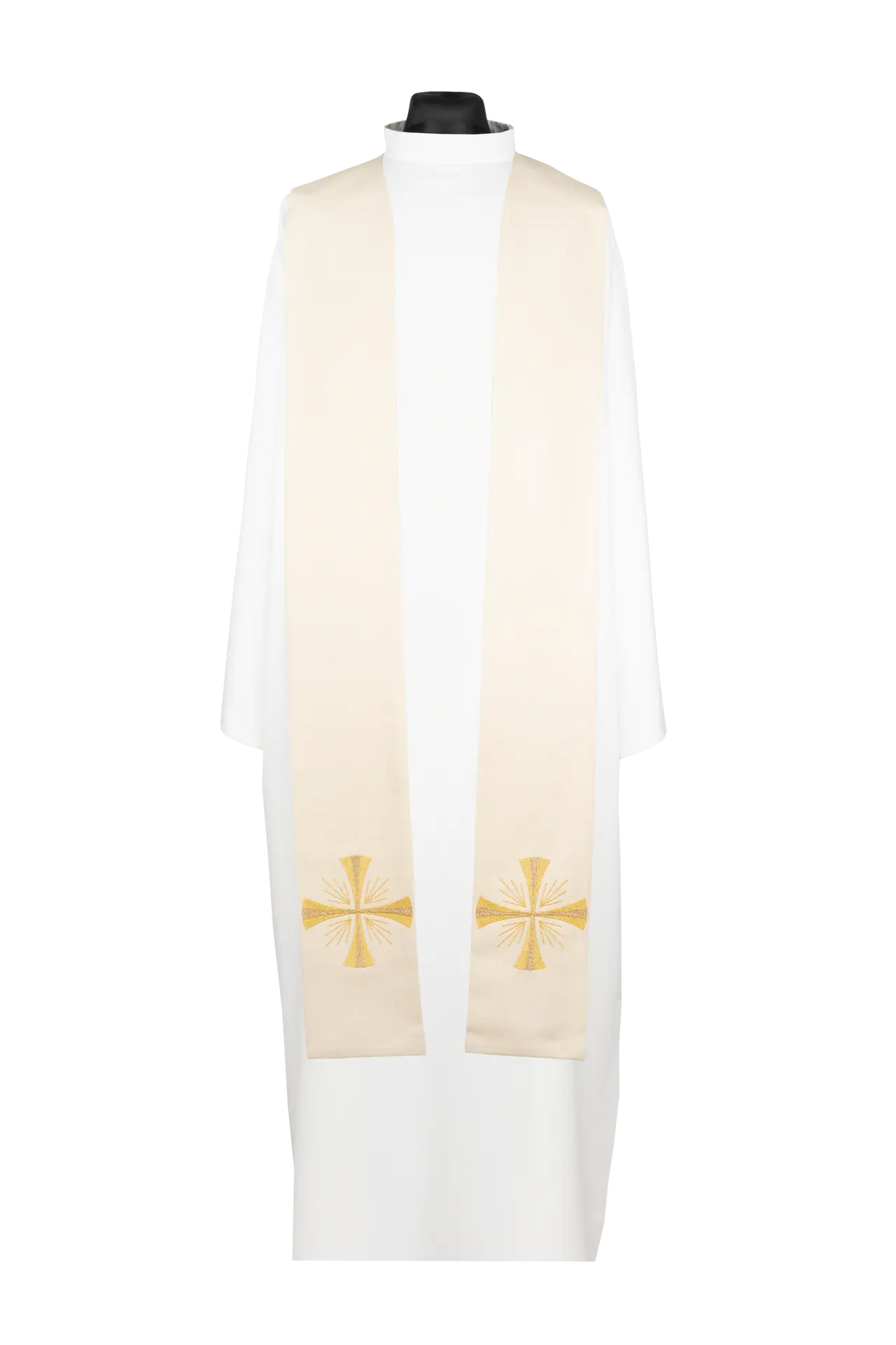Embroidered priest stole with cross ecru