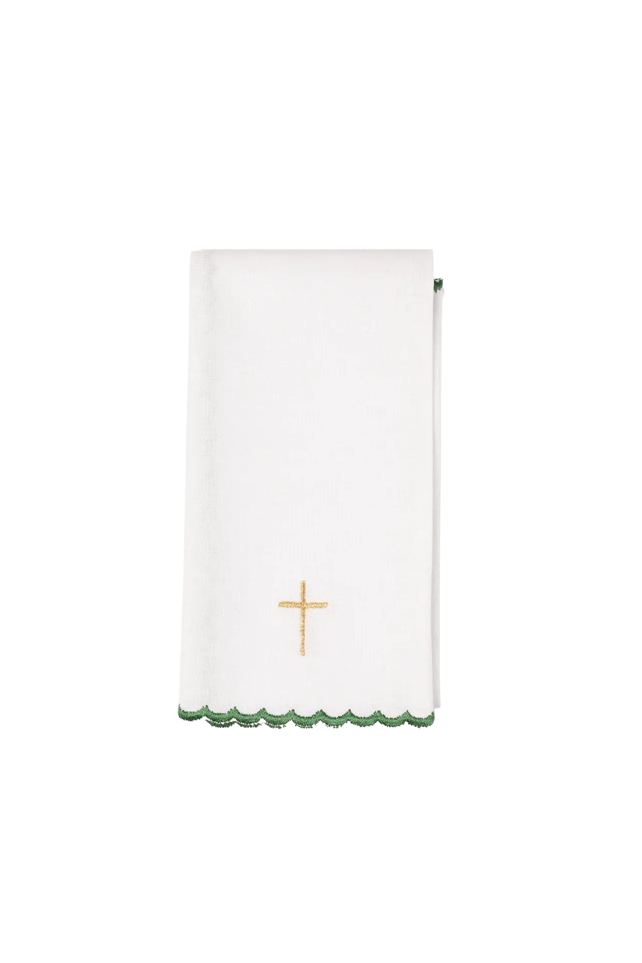 Green embroidered chalice linens set with cross motif