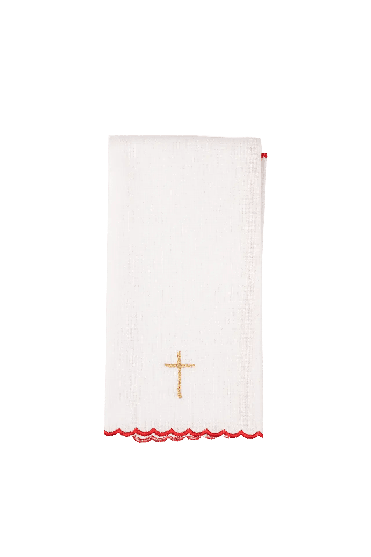 Conjunto de lienzos para cáliz bordados en rojo con motivo de cruz