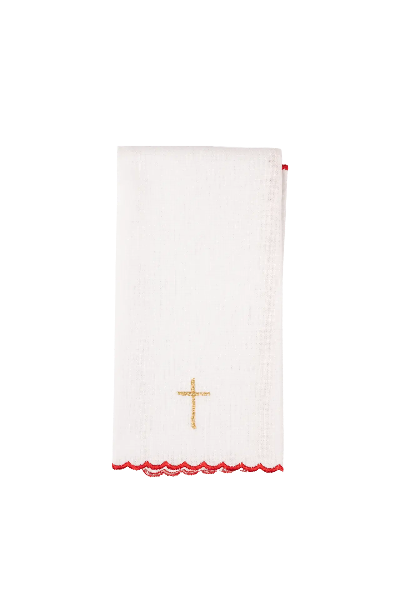 Red embroidered chalice linens set with cross motif