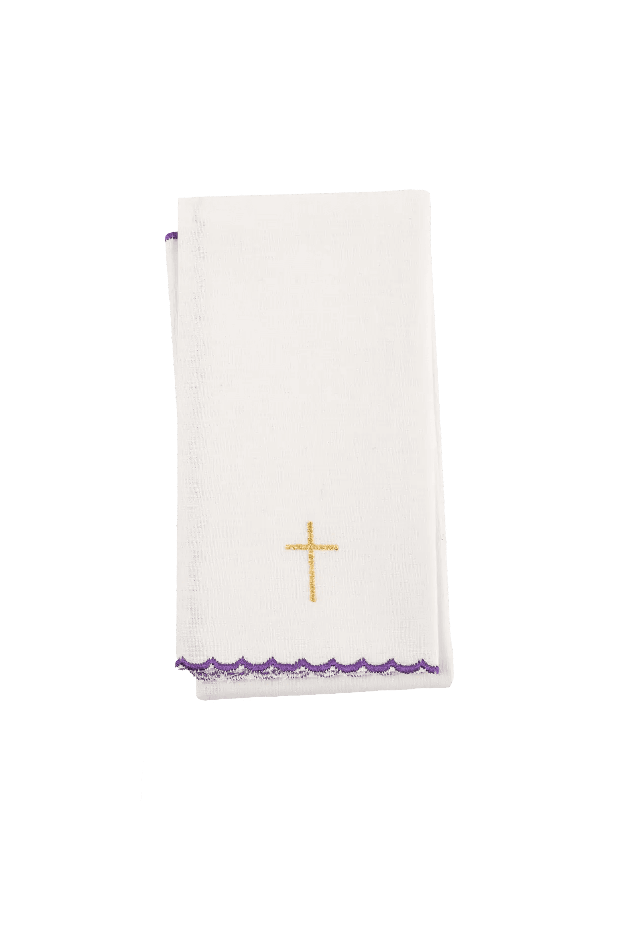 Conjunto de lienzos para cáliz bordados en púrpura con motivo de cruz