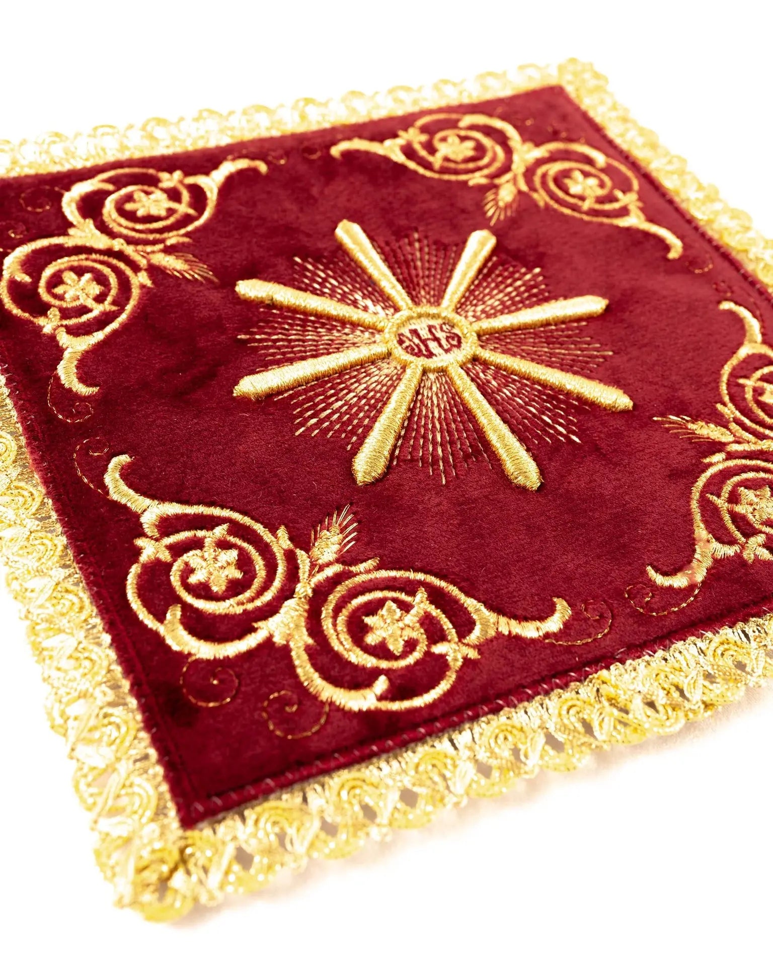 Embroidered chalice linens set red velvet