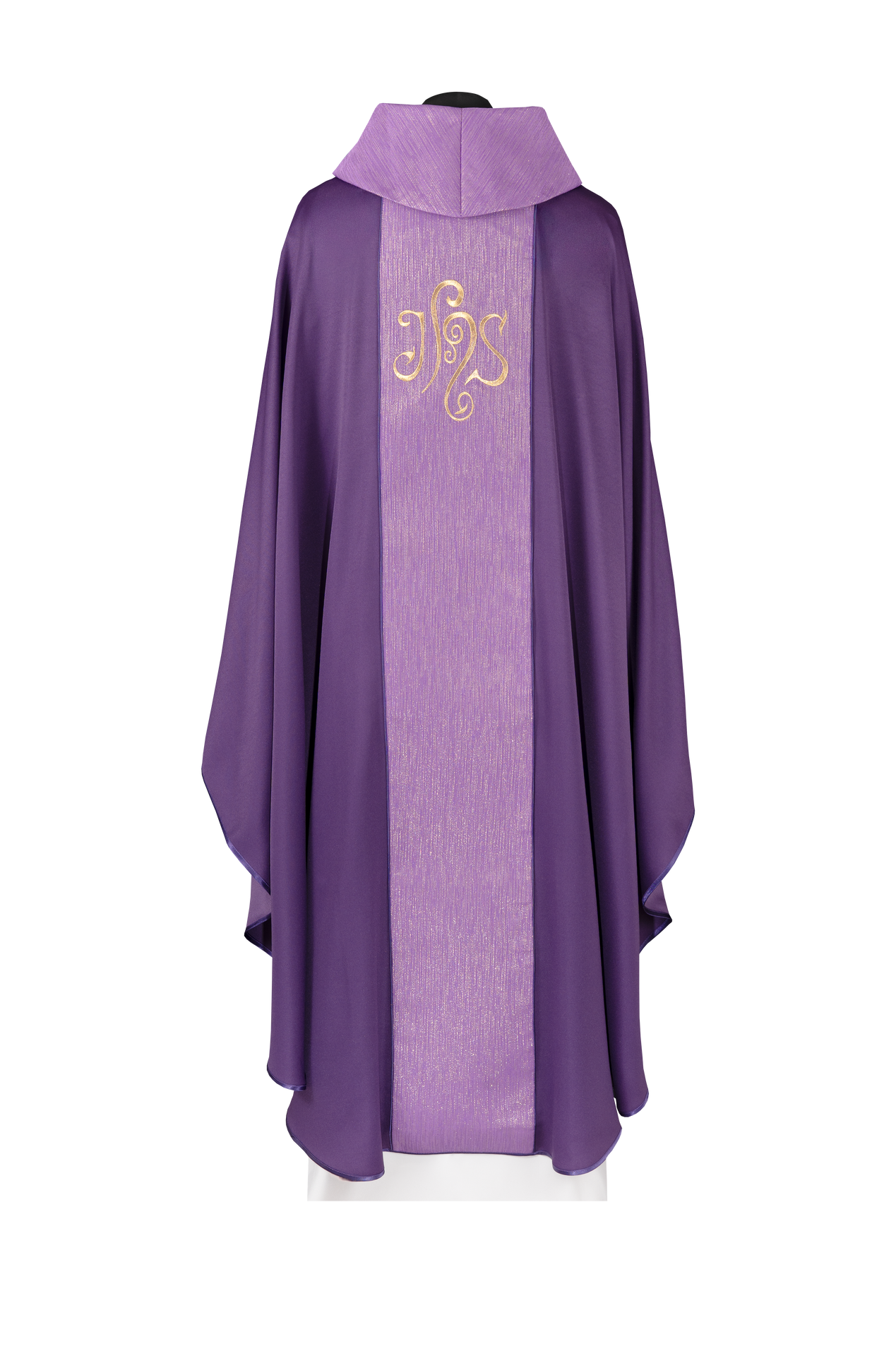 Fioletowy ornat zdobiony pasem i haftem IHS - ORNATY.PL