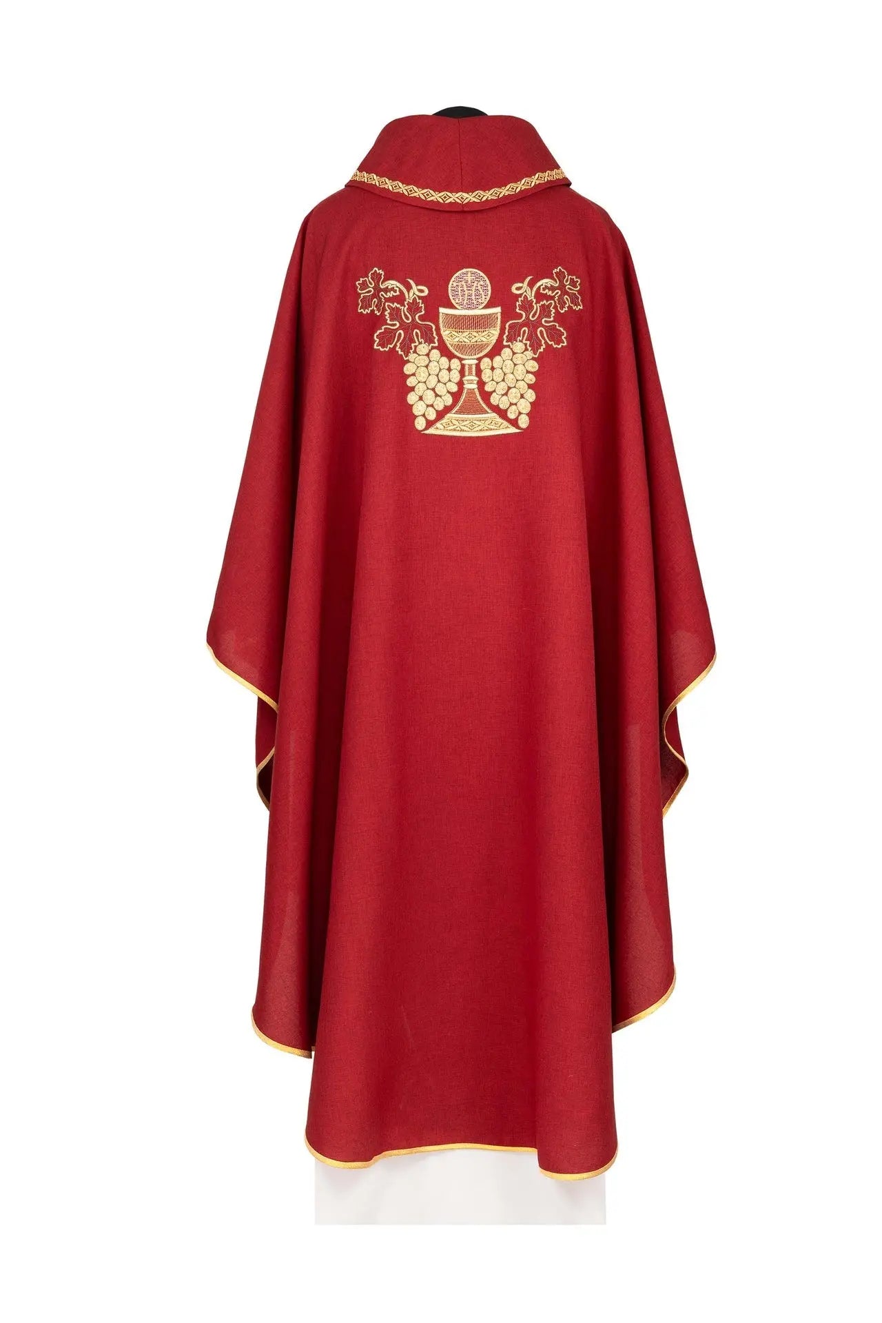 Red chasuble embroidered with Chalice and Grapes