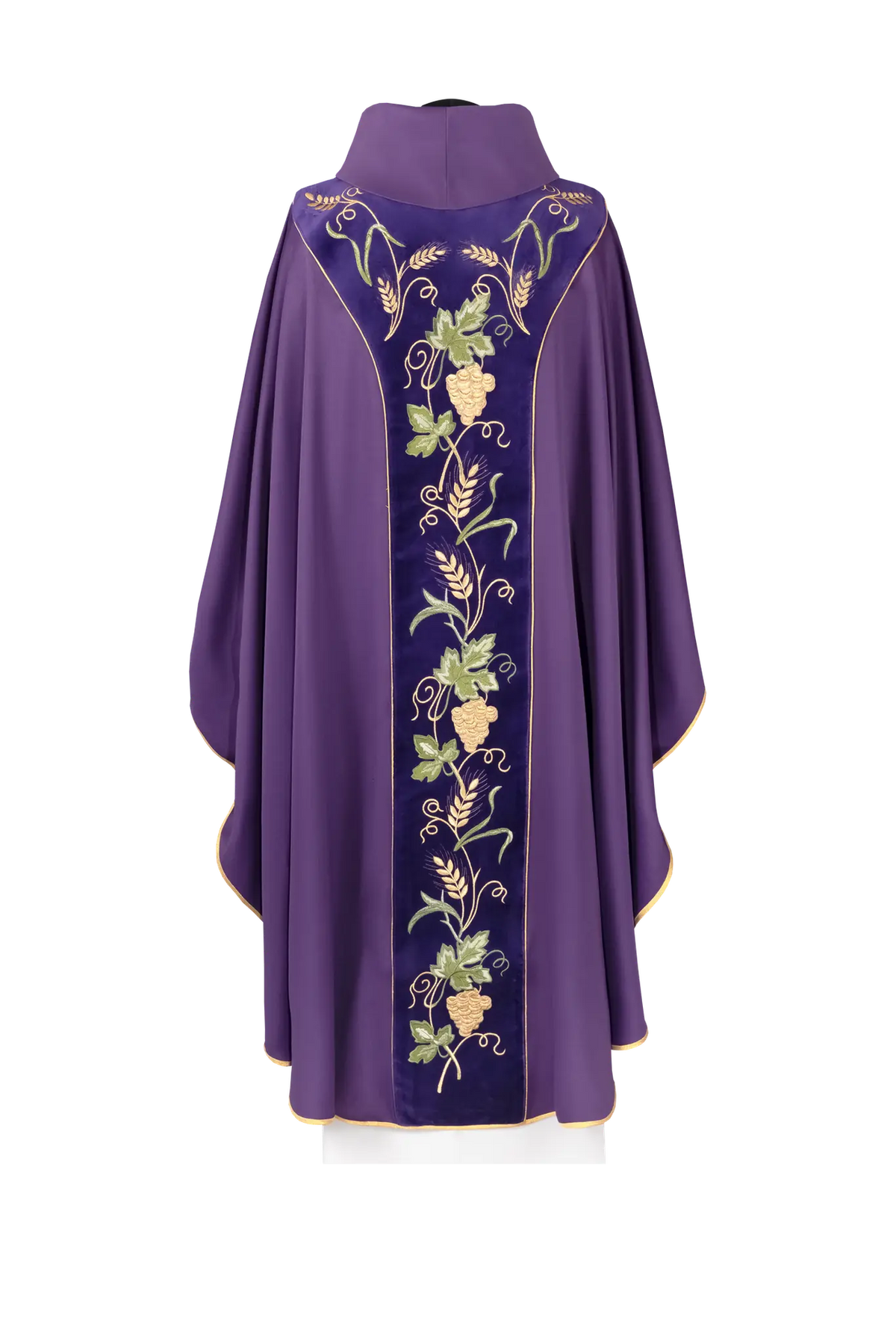 Chasuble with a velvet purple band and embroidered IHS motif