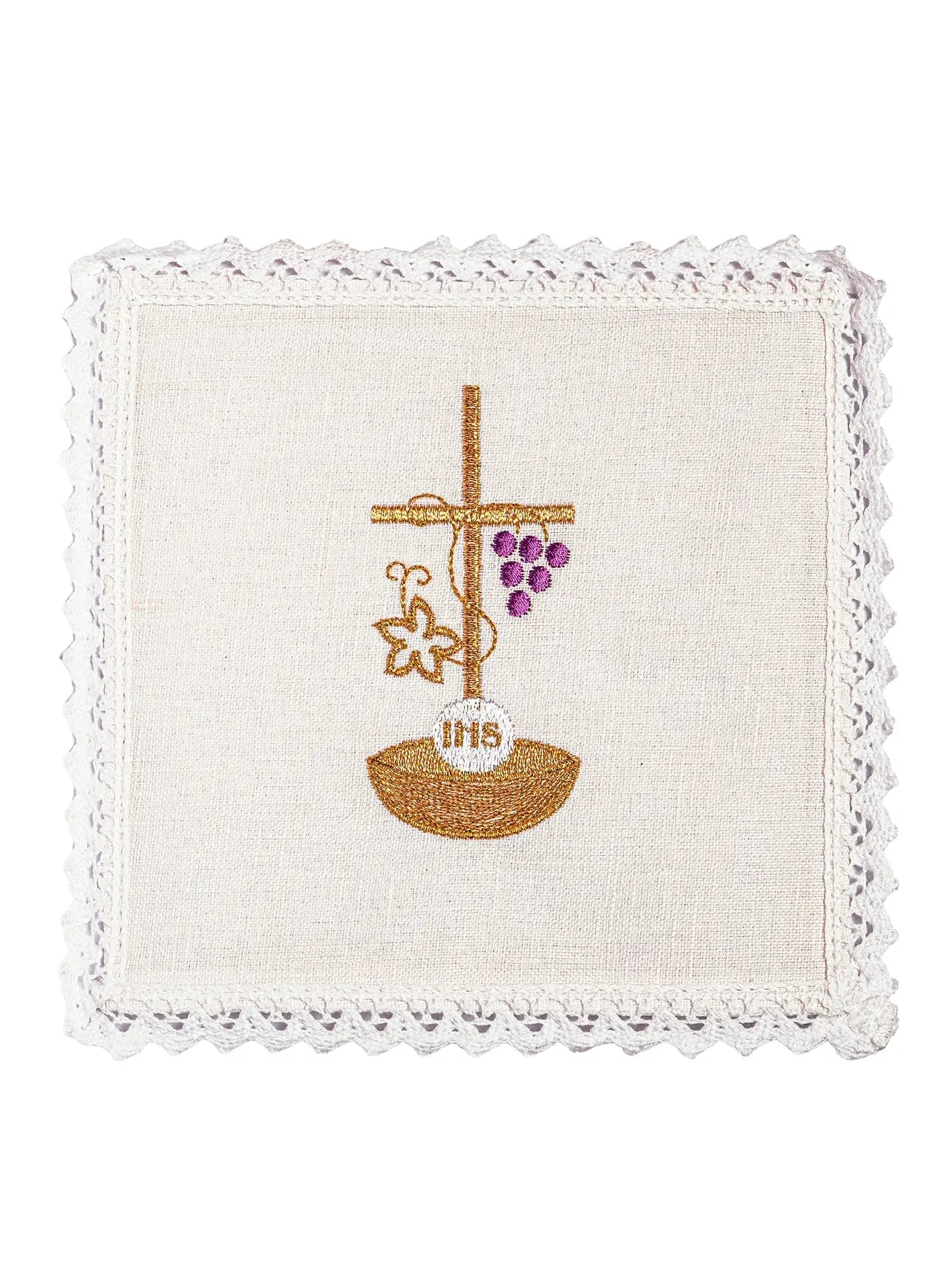 Lino de cáliz lino bordado IHS Cruz de uva