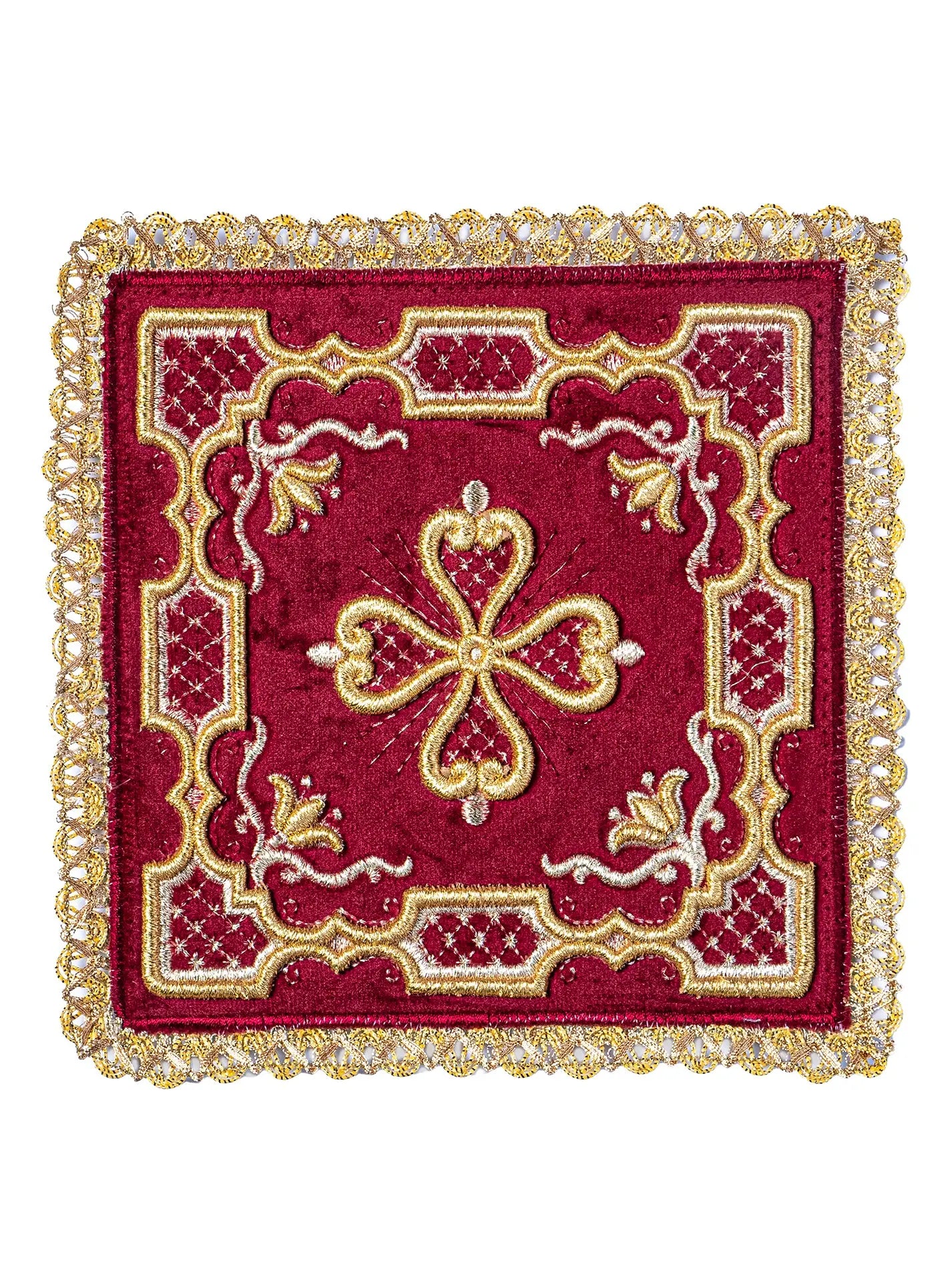 Embroidered Chalice Linen Set with Burgundy Palla