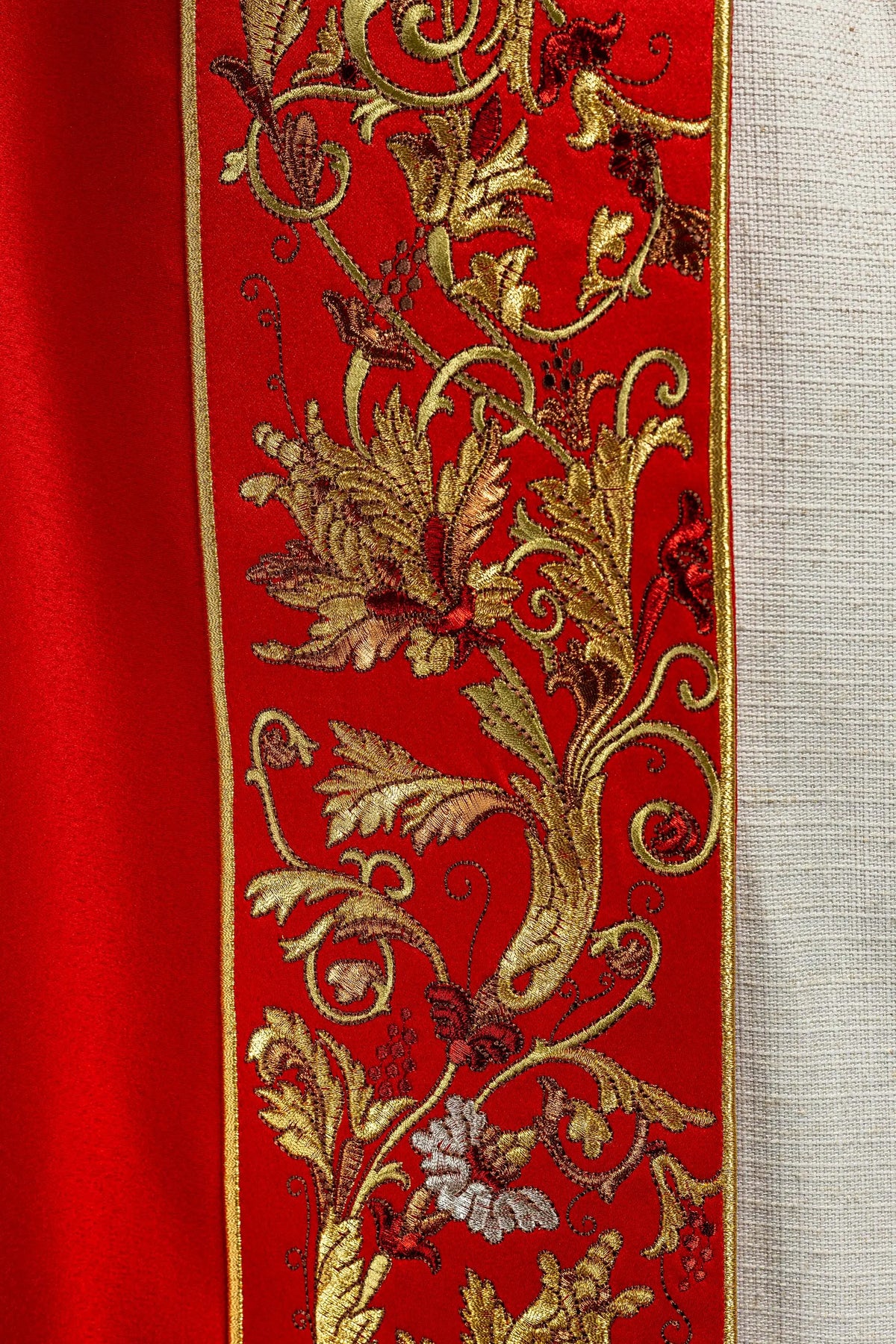 IHS embroidered liturgical cape in red