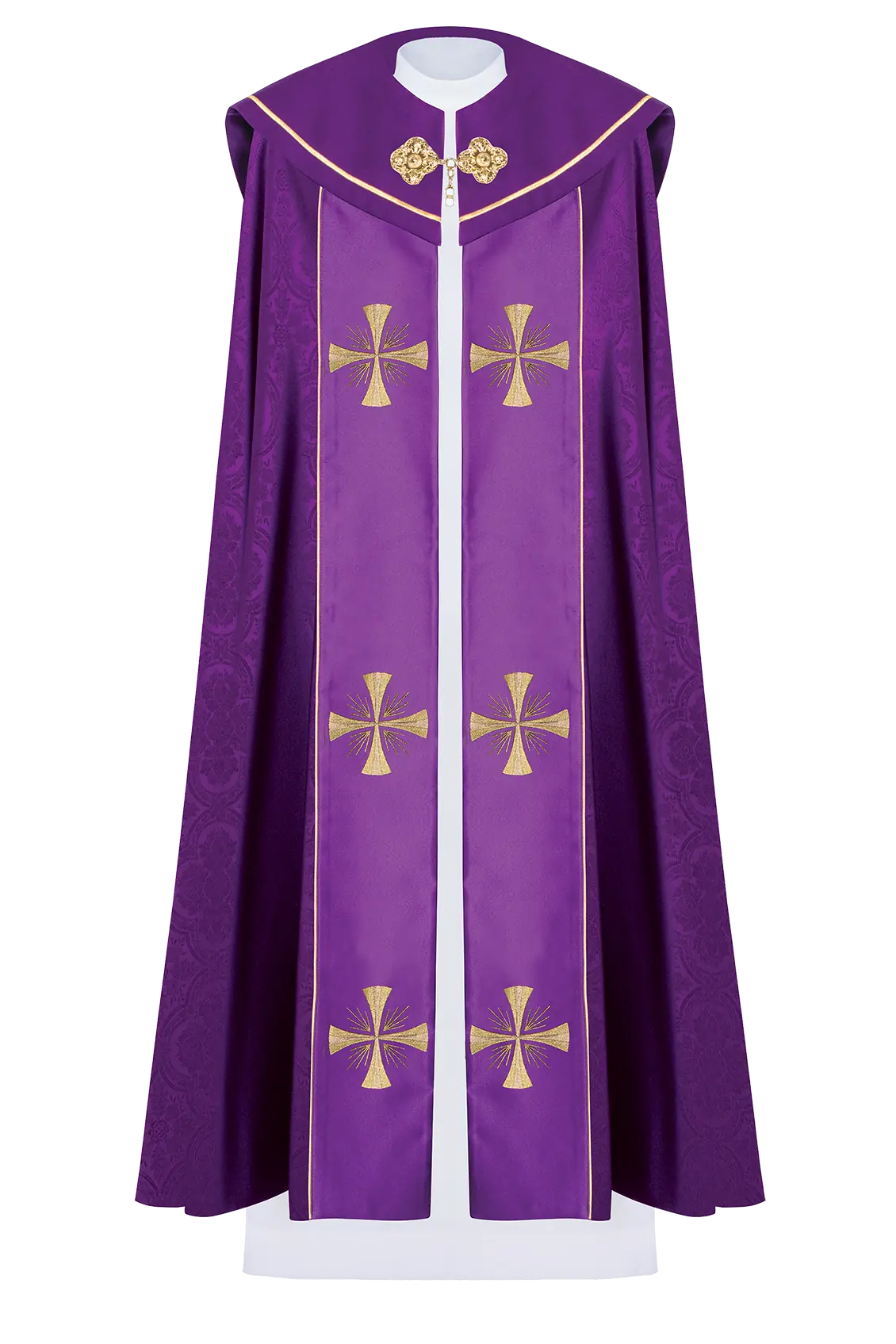 Purple liturgical cope with gold IHS