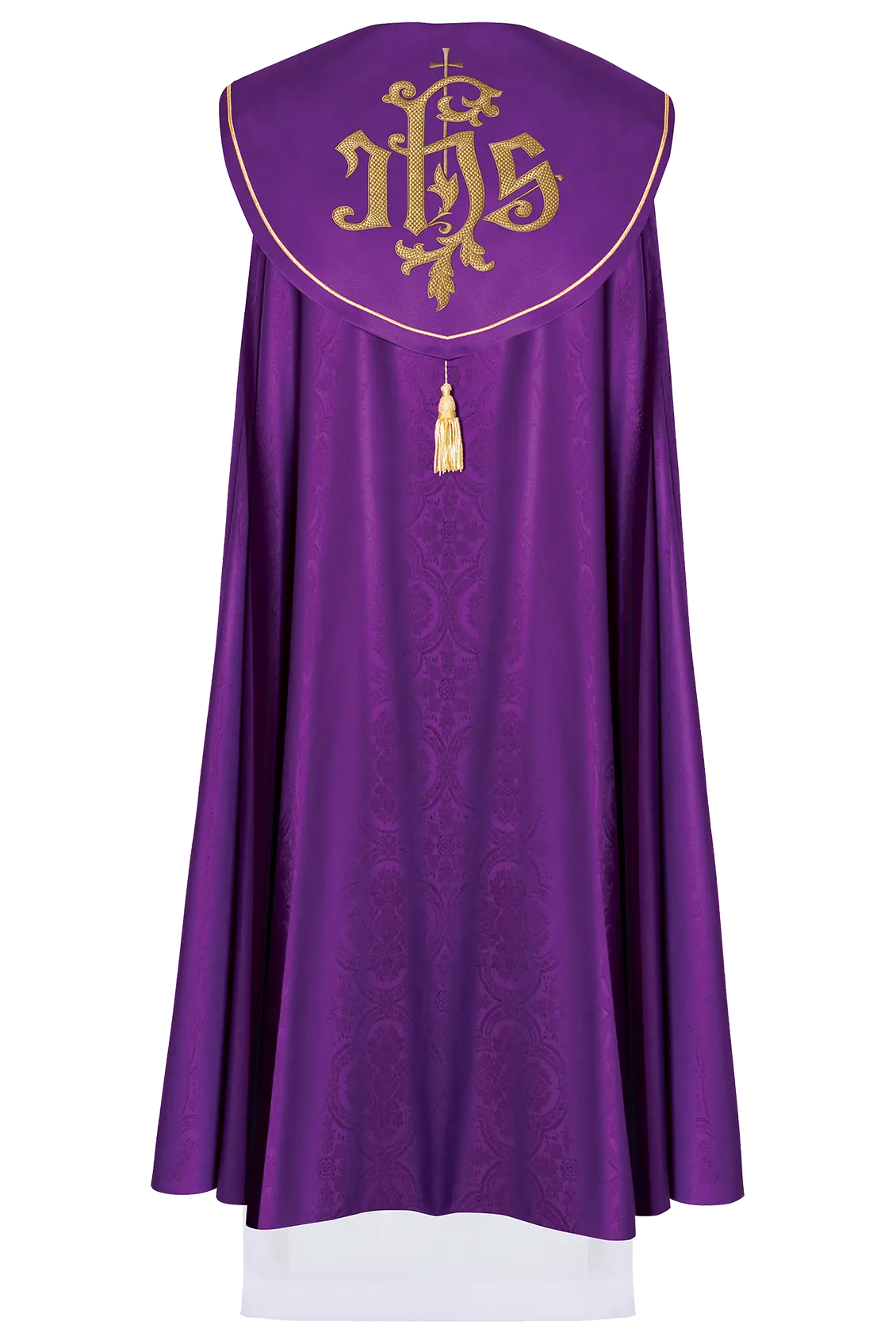 Purple liturgical cope with gold IHS