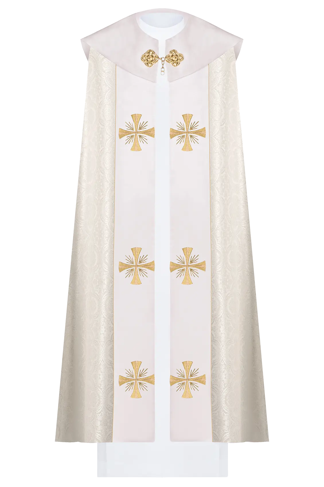 Ecru liturgical cope with gold IHS