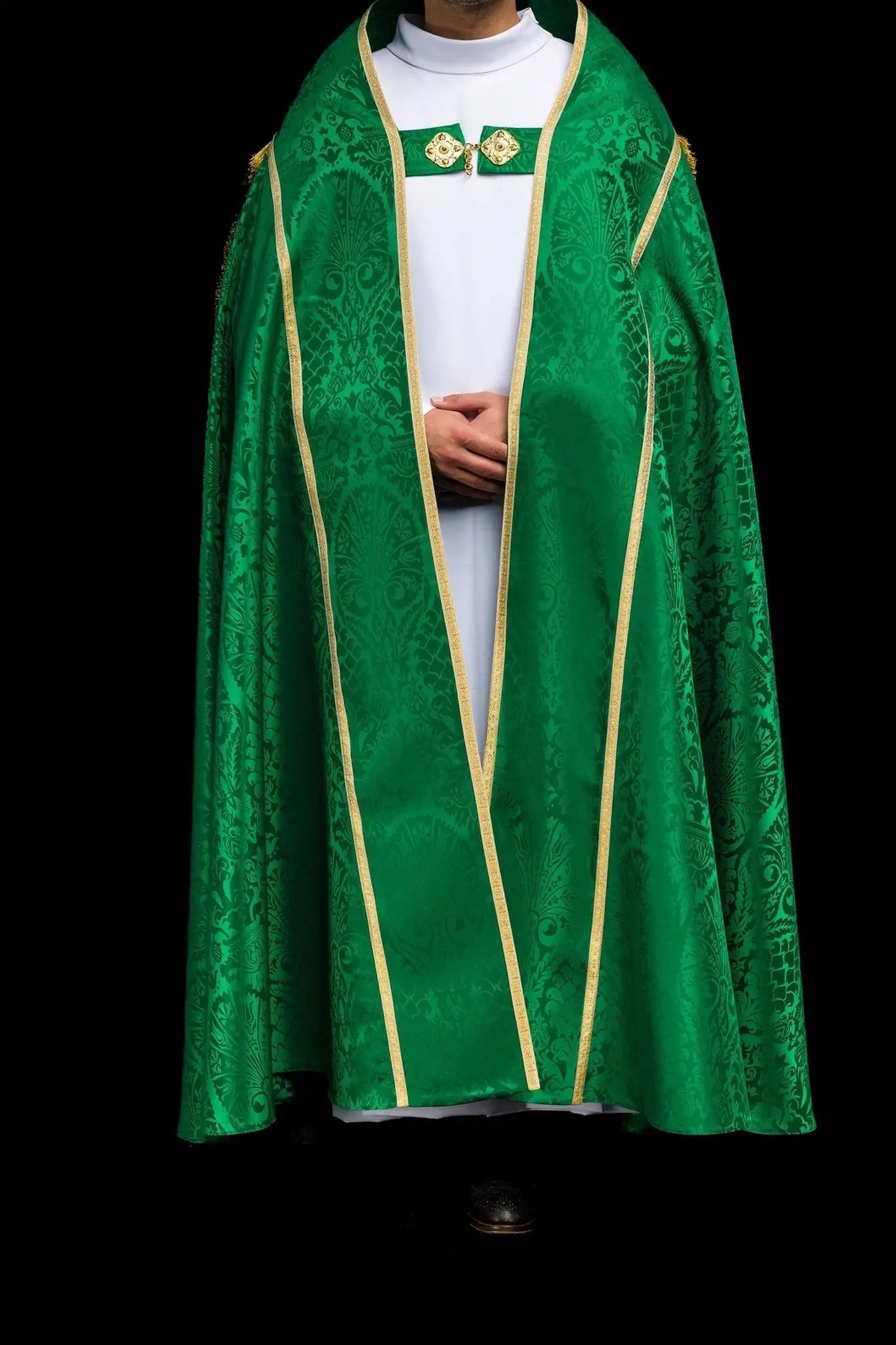 Casulla romana lisa de jacquard verde