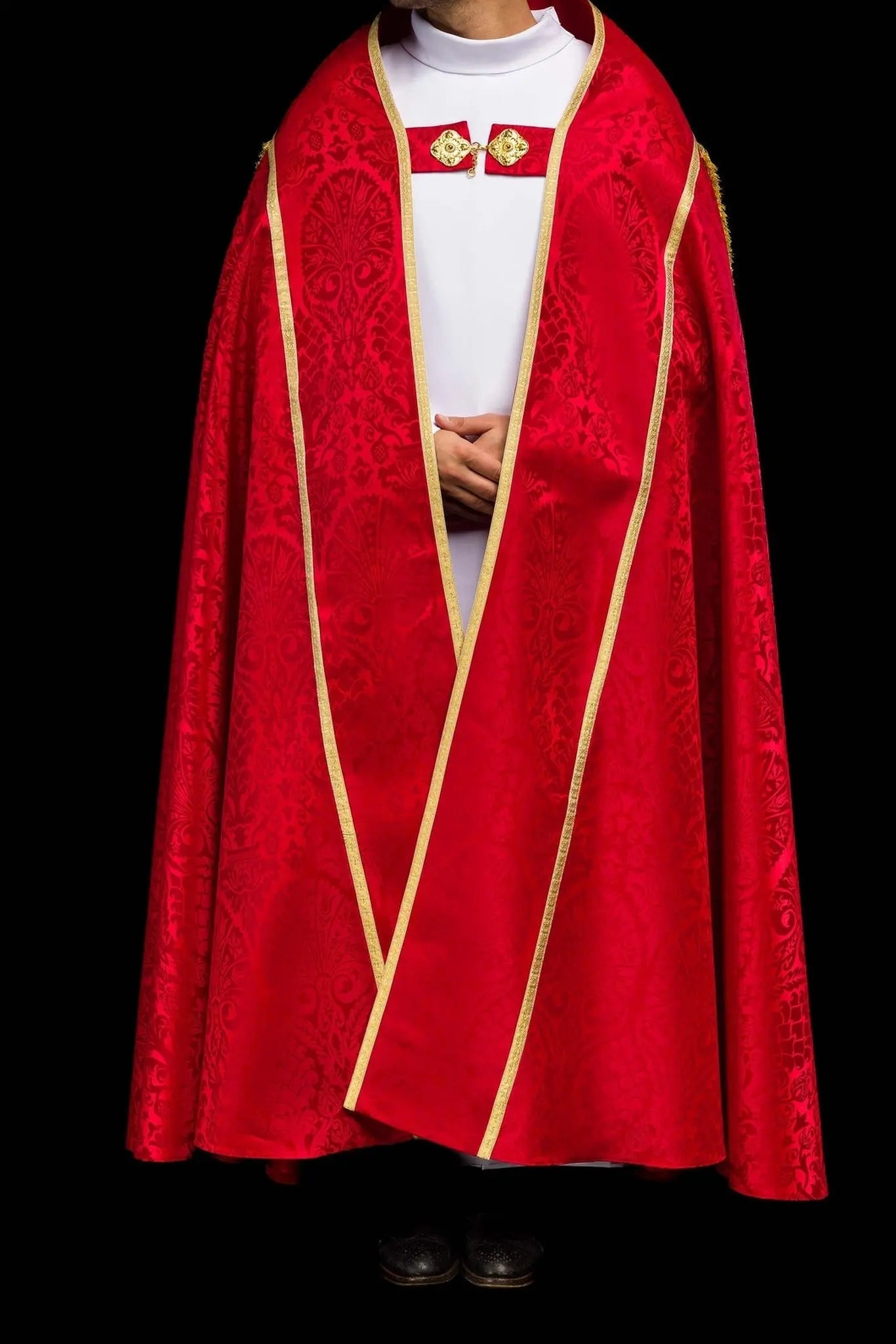 Casulla romana lisa de jacquard roja