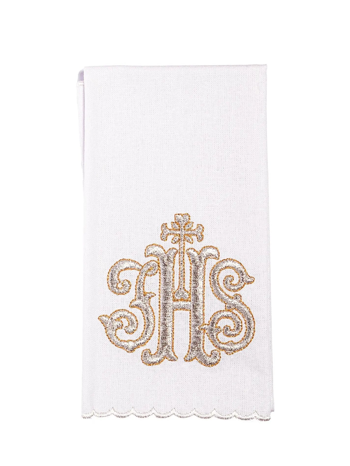 Embroidered chalice linen with ecru palladium IHS