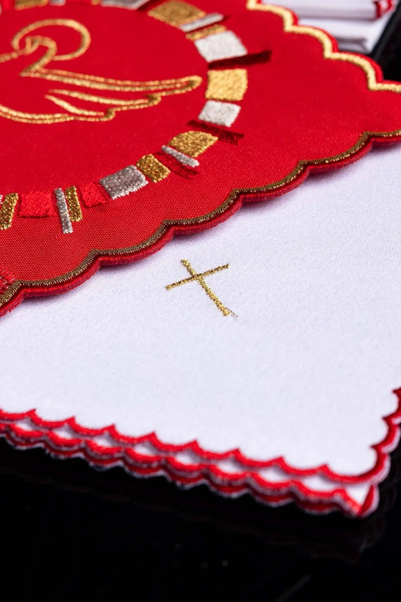 Red chalice linen with Holy Spirit embroidery