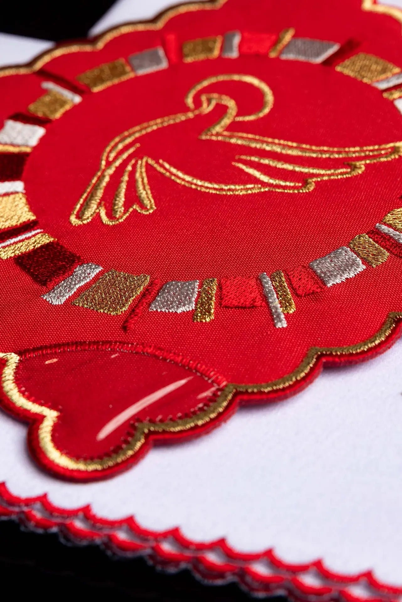 Red chalice linen with Holy Spirit embroidery
