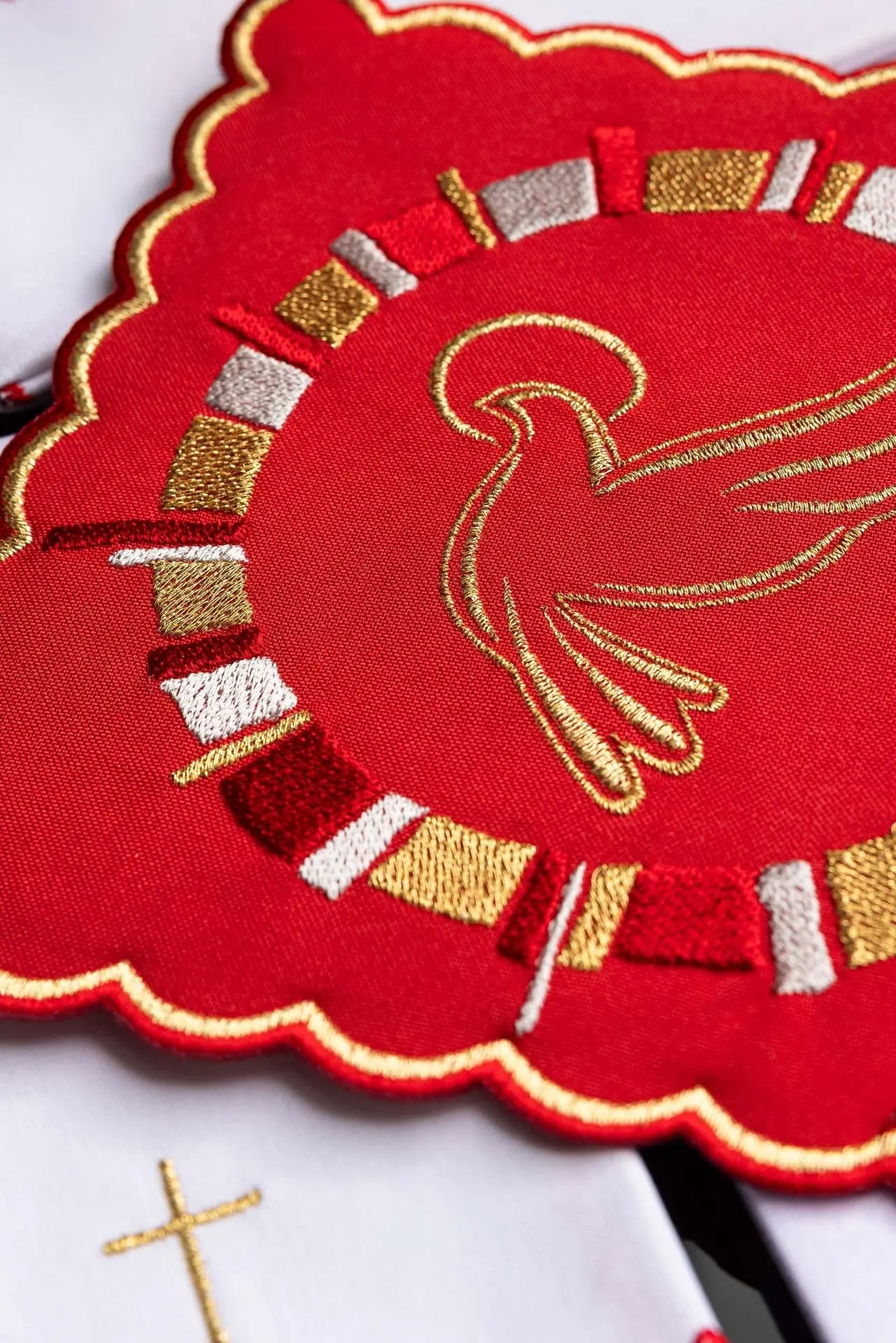 Red chalice linen with Holy Spirit embroidery