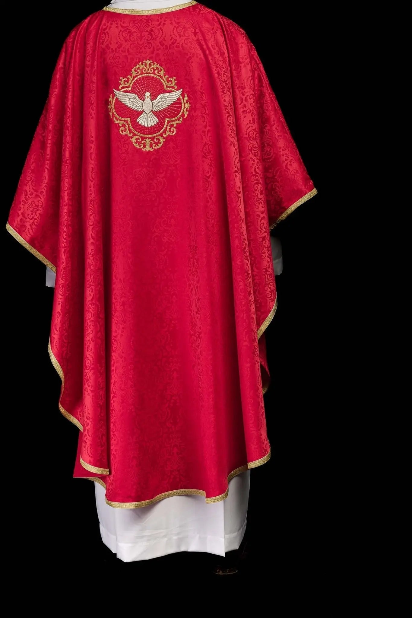 Casulla litúrgica bordada con el Espíritu Santo en tela jacquard