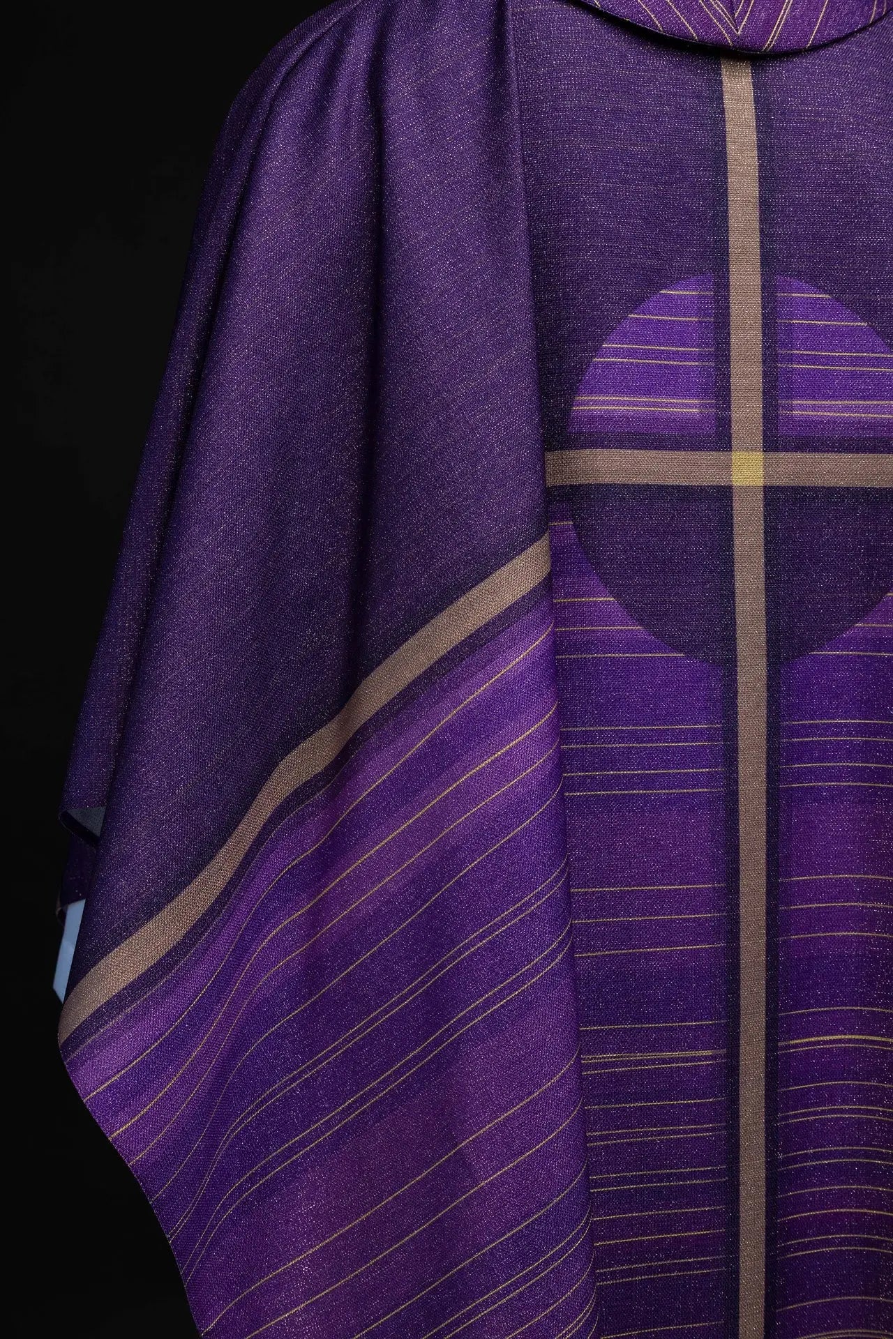 Purple printed chasuble with a cross motif