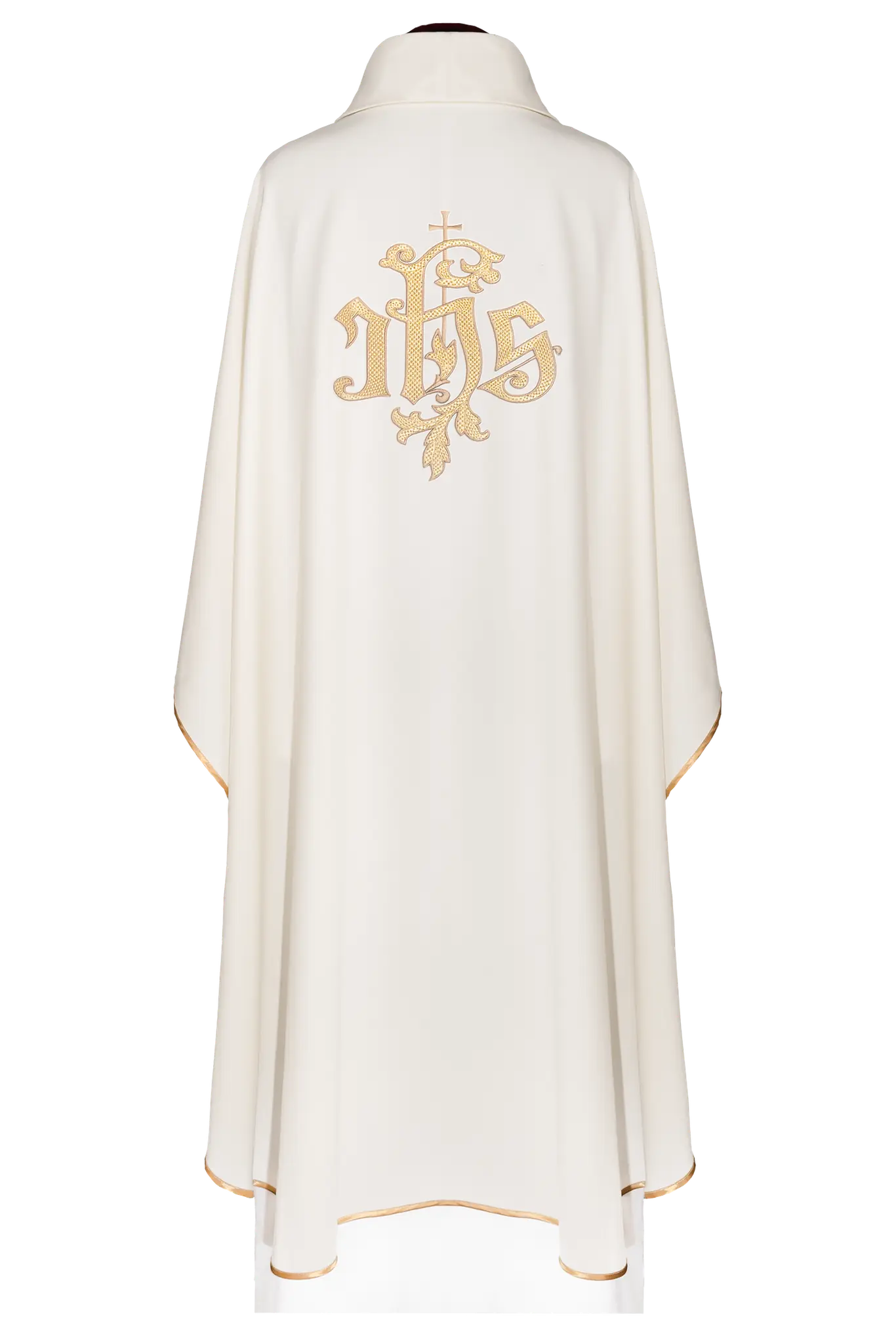 Ecru chasuble with gold IHS embroidery