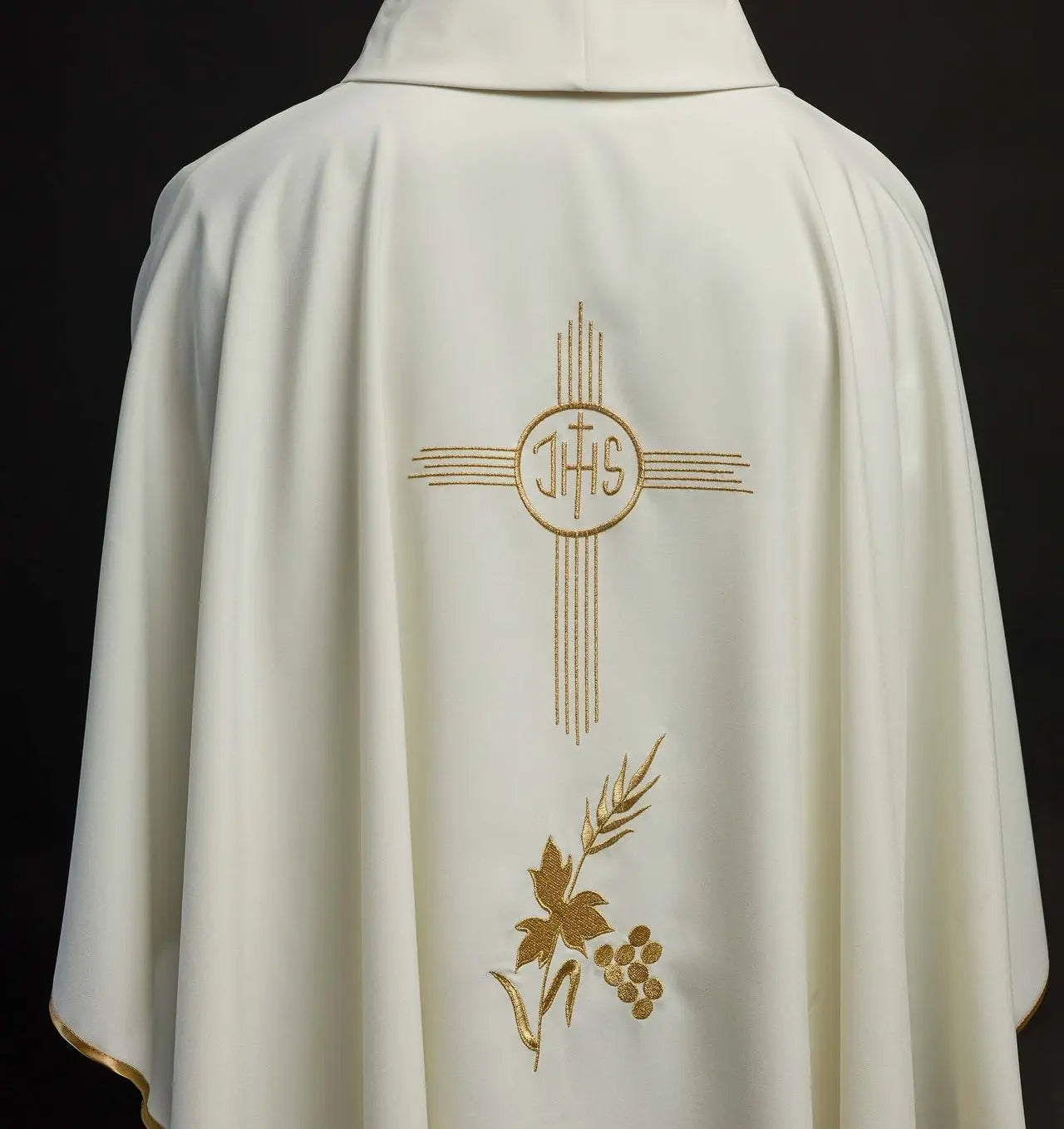 Chasuble with IHS embroidery in ecru