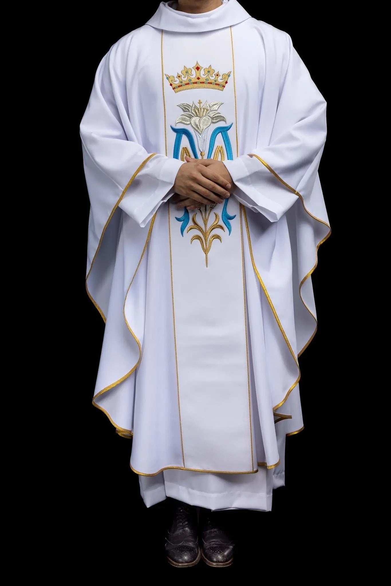 White Marian Chasuble with Crown Embroidery
