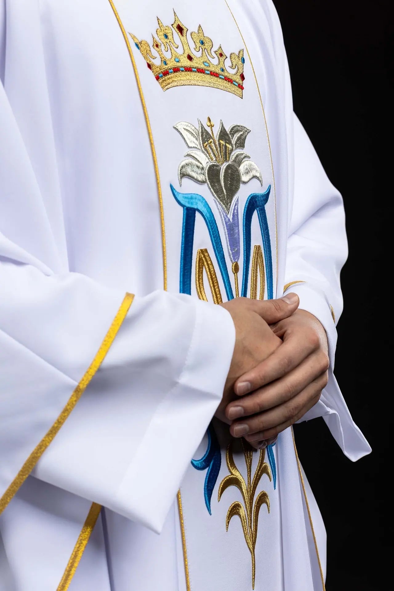 White Marian Chasuble with Crown Embroidery
