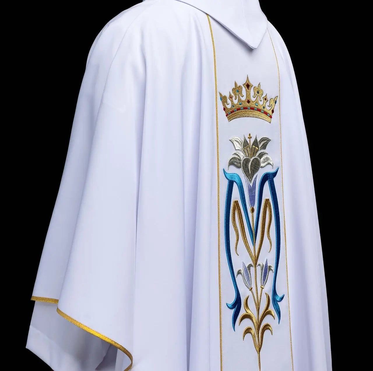 White Marian Chasuble with Crown Embroidery