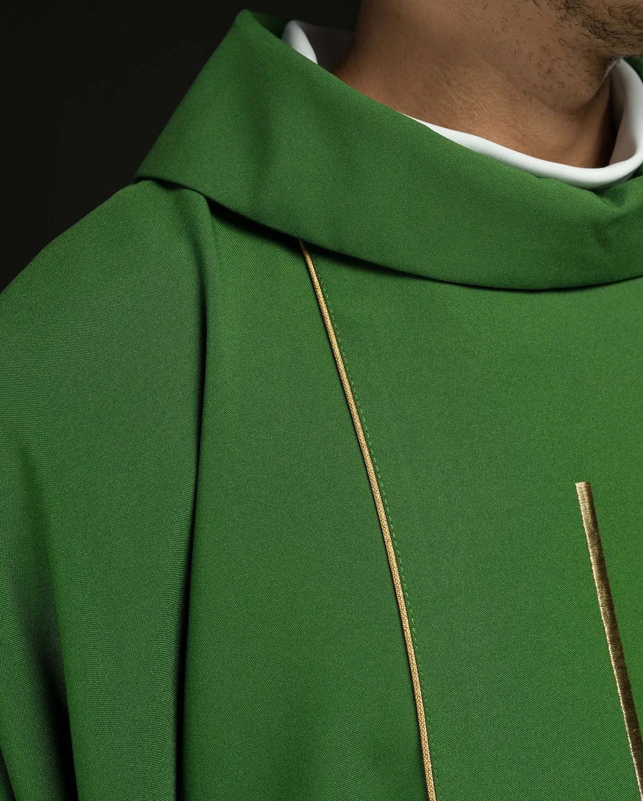 Green chasuble embroidered with cross and ear motifs