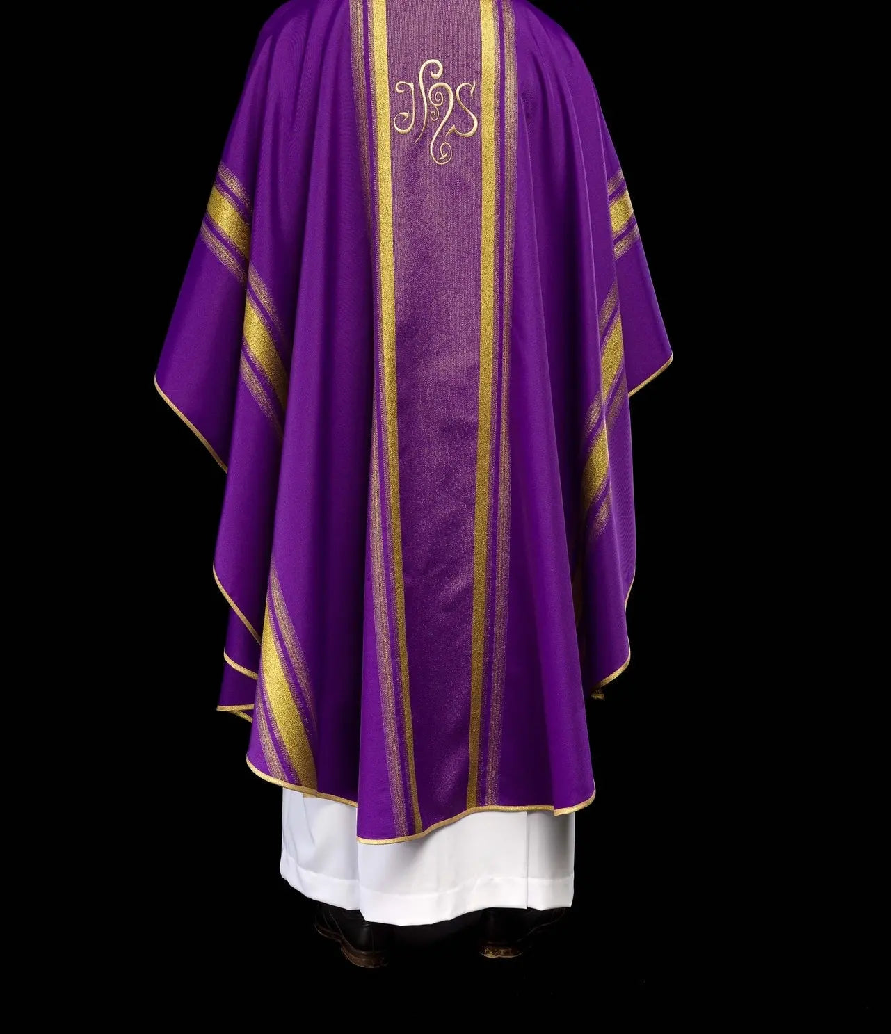 Purple embroidered chasuble with IHS design with gilding