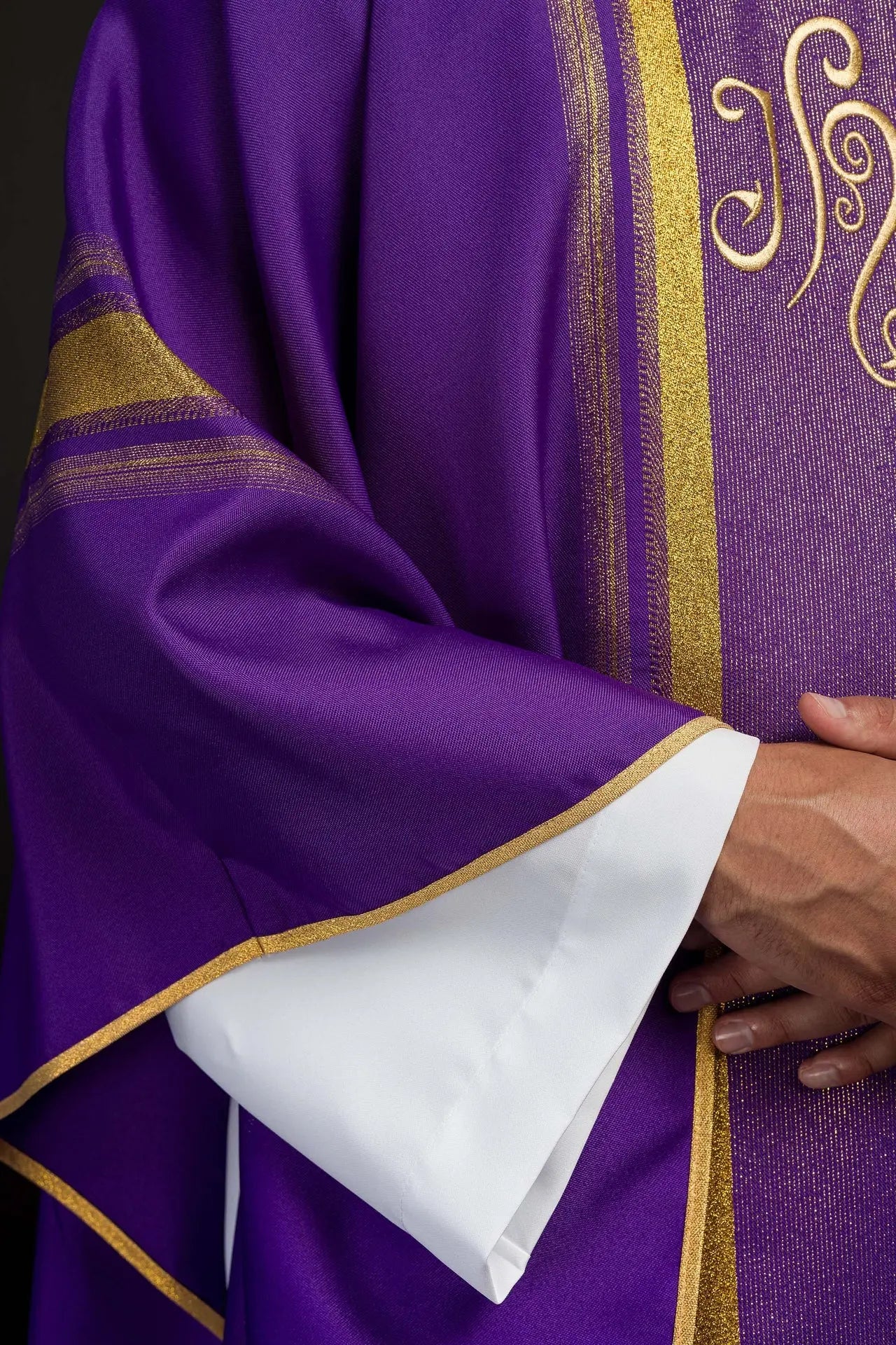 Purple embroidered chasuble with IHS design with gilding
