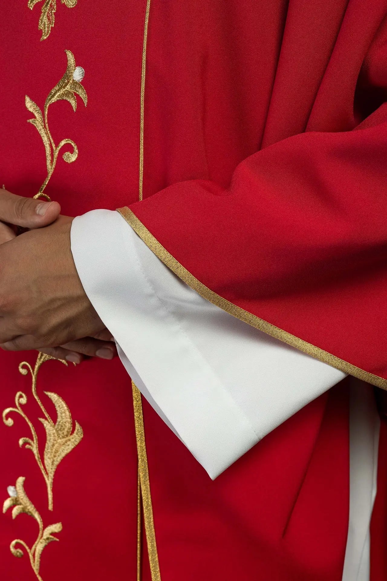 Red IHS embroidered chasuble with ornaments
