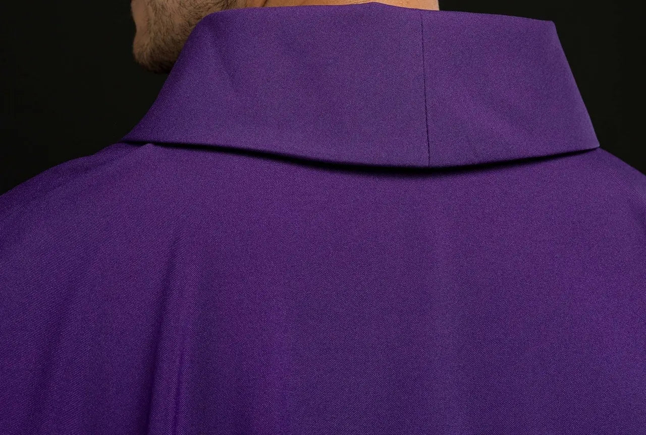 Purple embroidered chasuble with cross and JHS